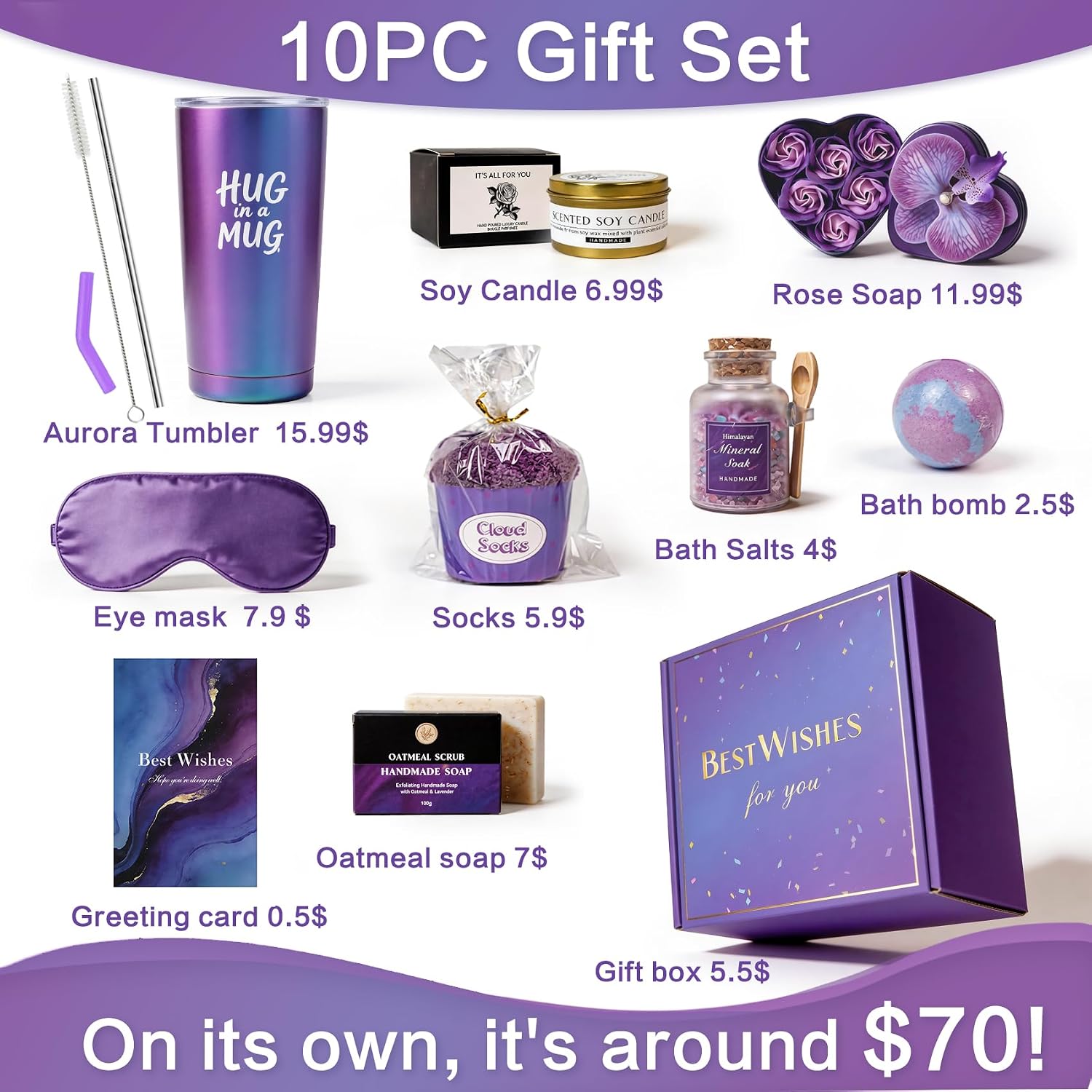 Gift Baskets for Women, Birthday Gifts for Women,Self Care, Mother‘s Day Gift,Care Package,Get Well ,Spa Gifts Ideas for women, Friend,sister,Mom,Purple (10, classic, Aurora Dark Purple)