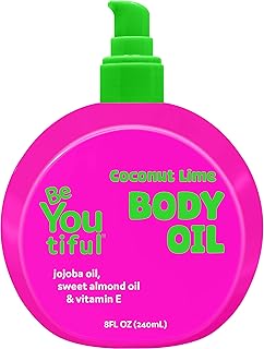 BeYoutiful Coconut Lime Body Oil for Kids & Teens, Hydrating Glow Oil for All Day Moisture with Jojoba & Sweet Almond, Soft, Smooth Skin, 8 oz