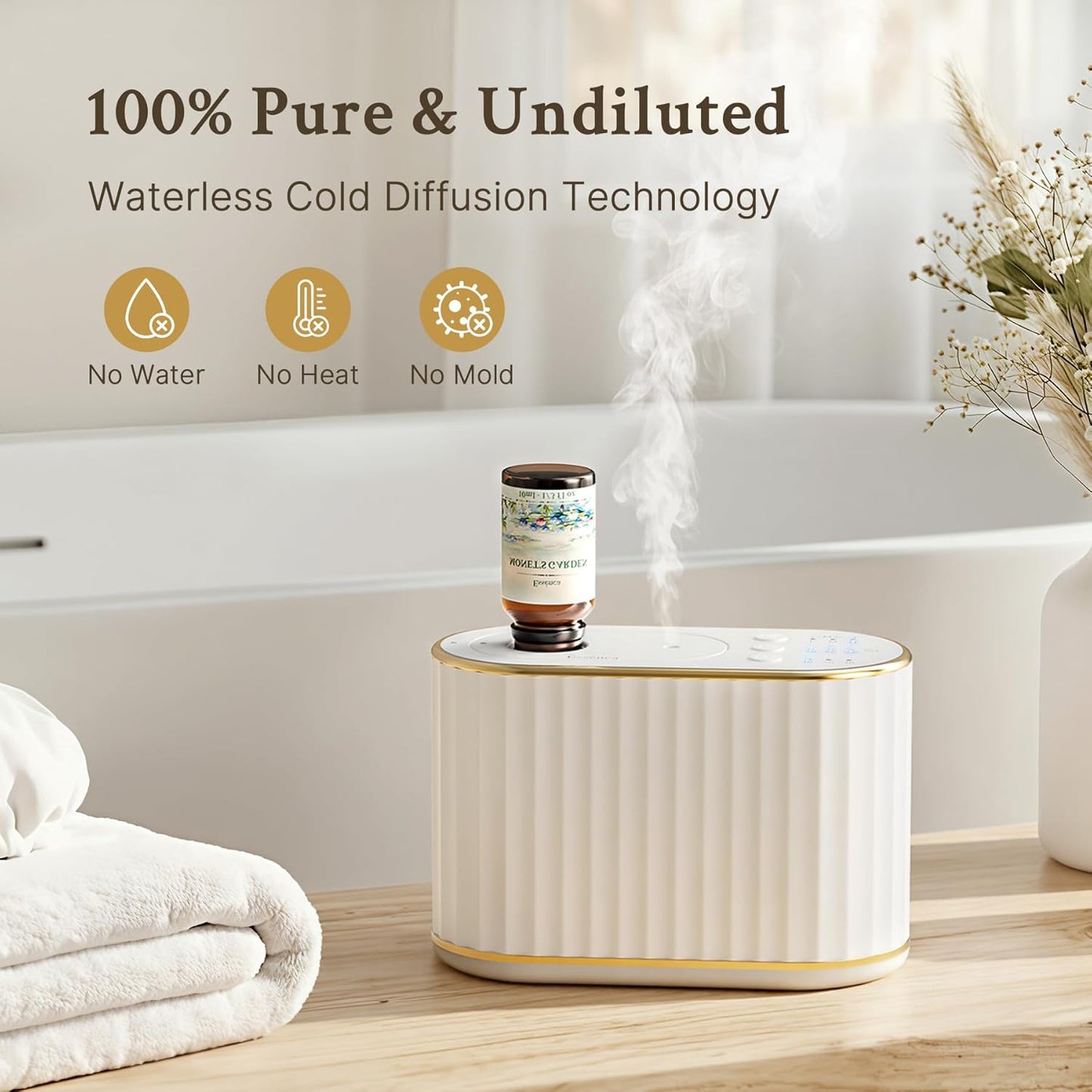 Waterless Diffuser for Home Essential Oil Diffuser, Wireless Aromatherapy Diffuser with 4 Mist Levels, 3 Time Setting, Portable Aroma Diffuser, Mini Home Fragrance for Bedroom, Office, Studio