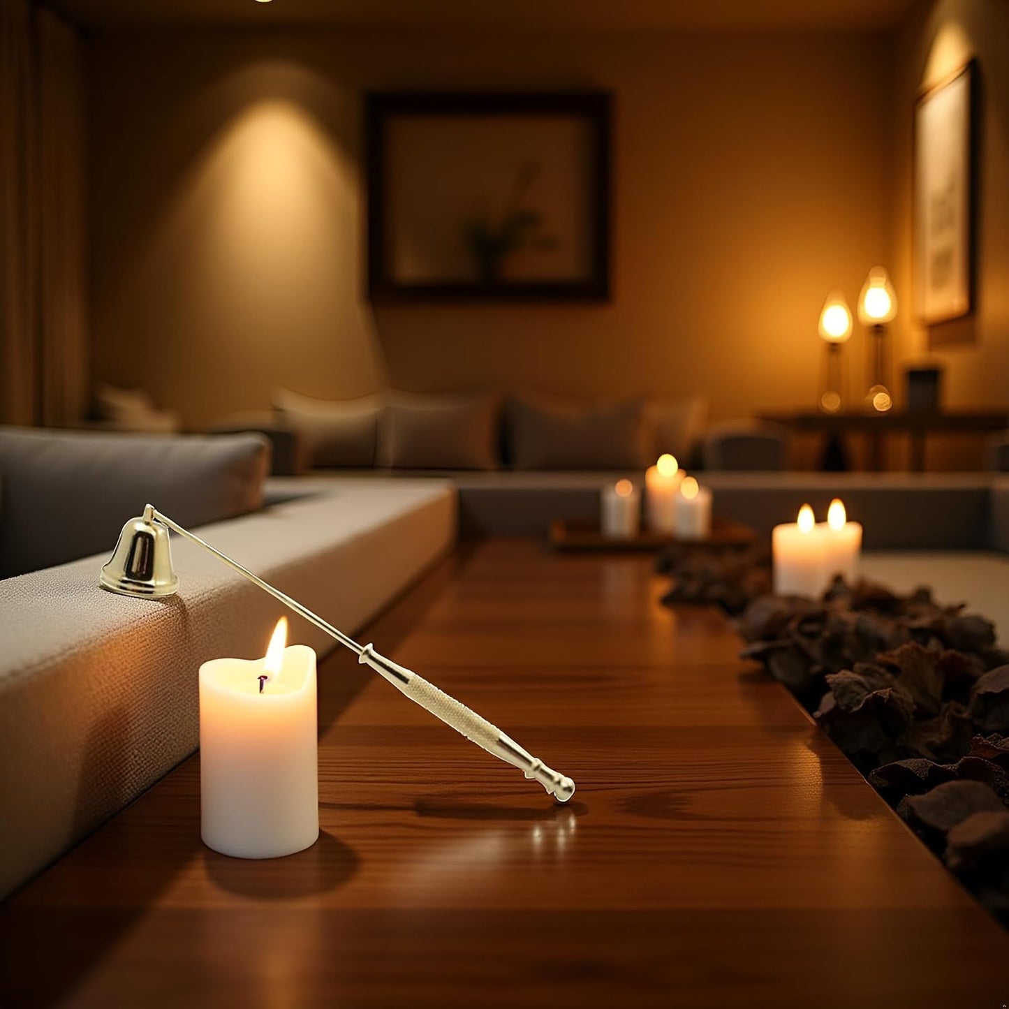 Gold Metal Candle Snuffer Wick Snuffer with Long Handle Candlesnuffers Smokeless Kit Candle Safely Extinguish Candles and Holders Candle Sleeves Accessories