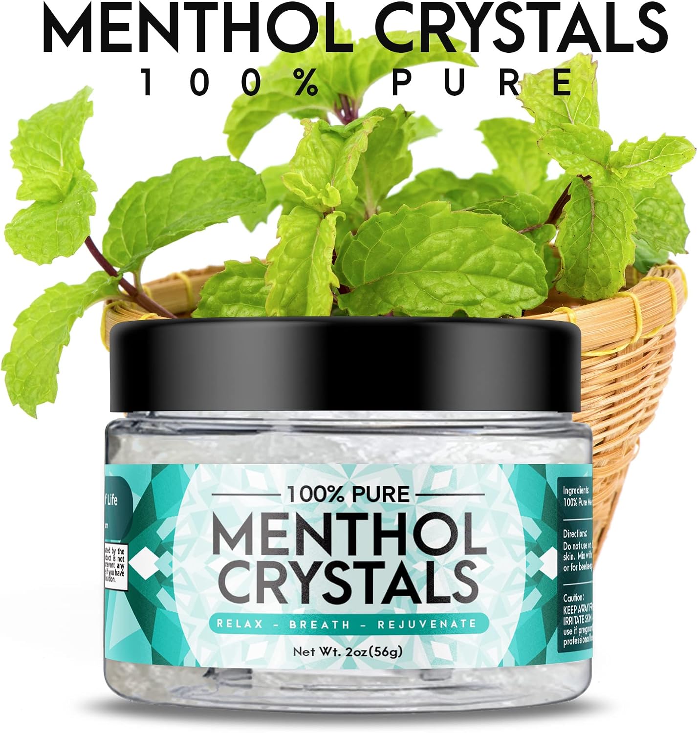 Three Drops of Life Menthol Crystals, Natural Mentha Arvensis, Aromatherapy for Shower Steamers, Humidifiers, Room Freshener or Addition for Cosmetics and Blends (2oz)