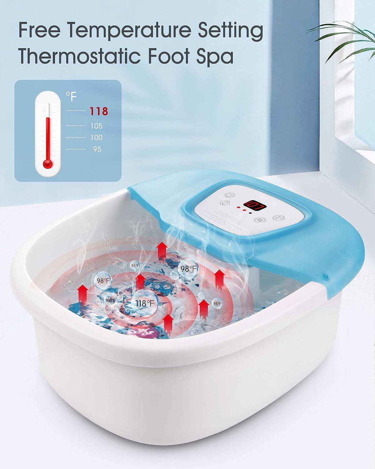 N A Foot Spa/Bath Massager with Heat, Bubbles & Vibration, Removable Pedicure Stone, 16 Shiatsu Massage Rollers, Adjustable Temperature, Heated Foot Bath Home Use