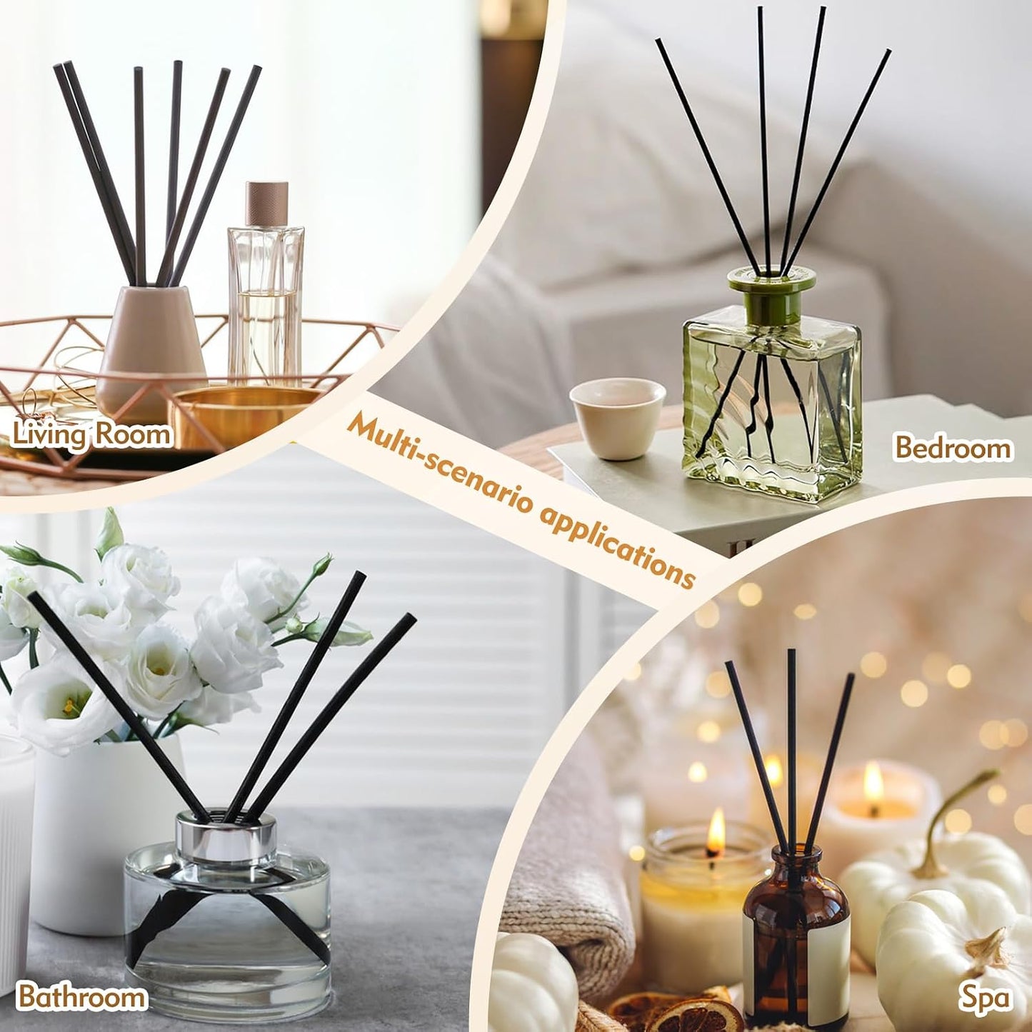 120 Pcs Reed Diffuser Sticks, 7.87 Inch Black Fibre Diffuser Sticks, Thick Reeds for Diffuser, Essential Oil Diffuser Sticks Refill for Aroma Fragrance Home Office Spa
