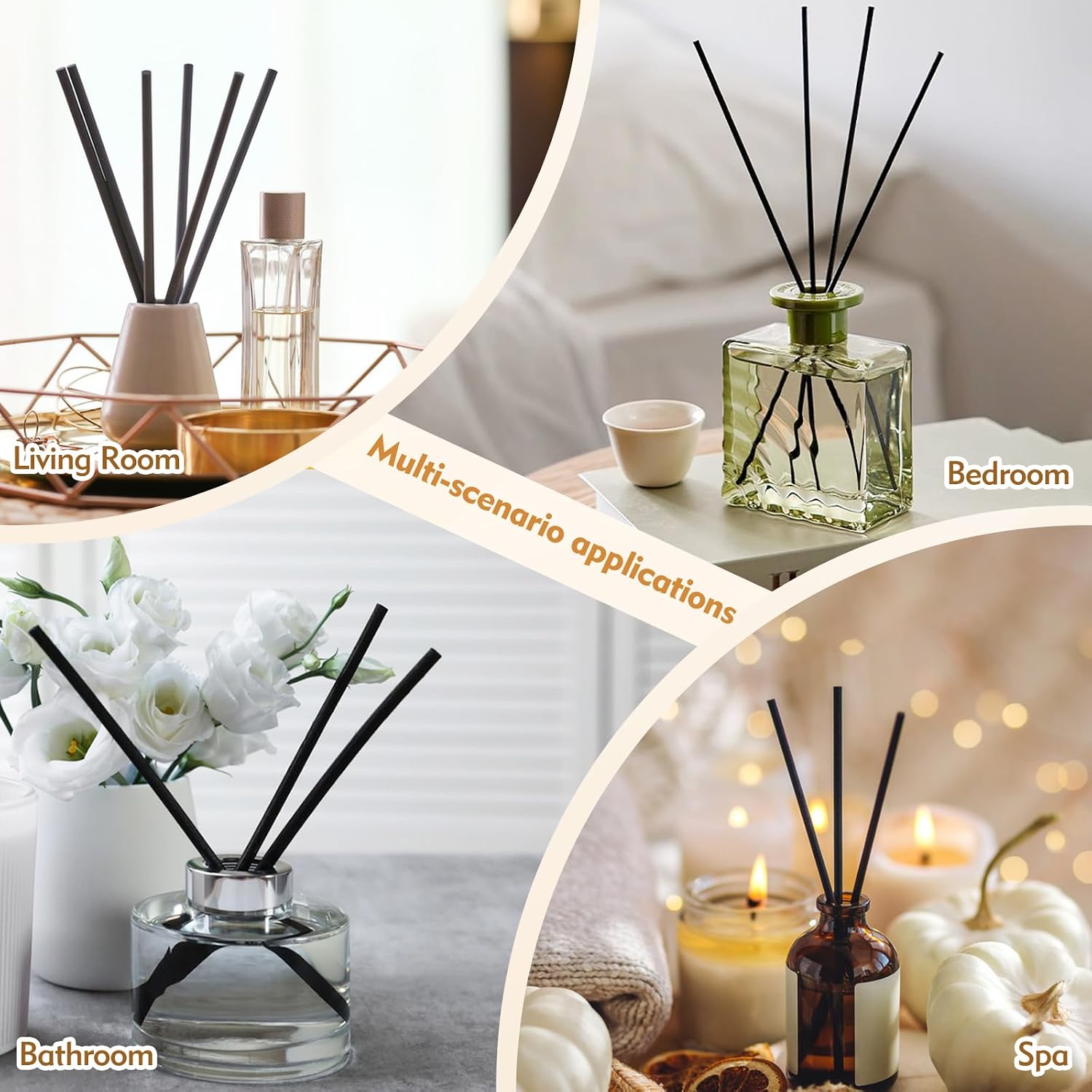 120 Pcs Reed Diffuser Sticks, 7.87 Inch Black Fibre Diffuser Sticks, Thick Reeds for Diffuser, Essential Oil Diffuser Sticks Refill for Aroma Fragrance Home Office Spa