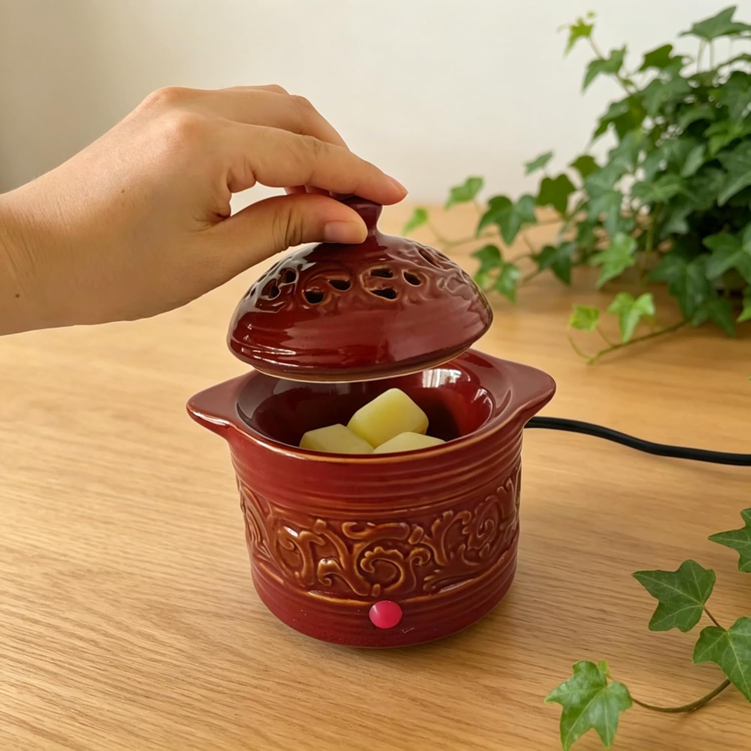 Hosley Red Electric Potpourri Warmer 5.5" High. Ideal Gift for Wedding, Special Occasions, Spa, Aromatherapy, Reiki, Meditation Settings and Home Office. O3