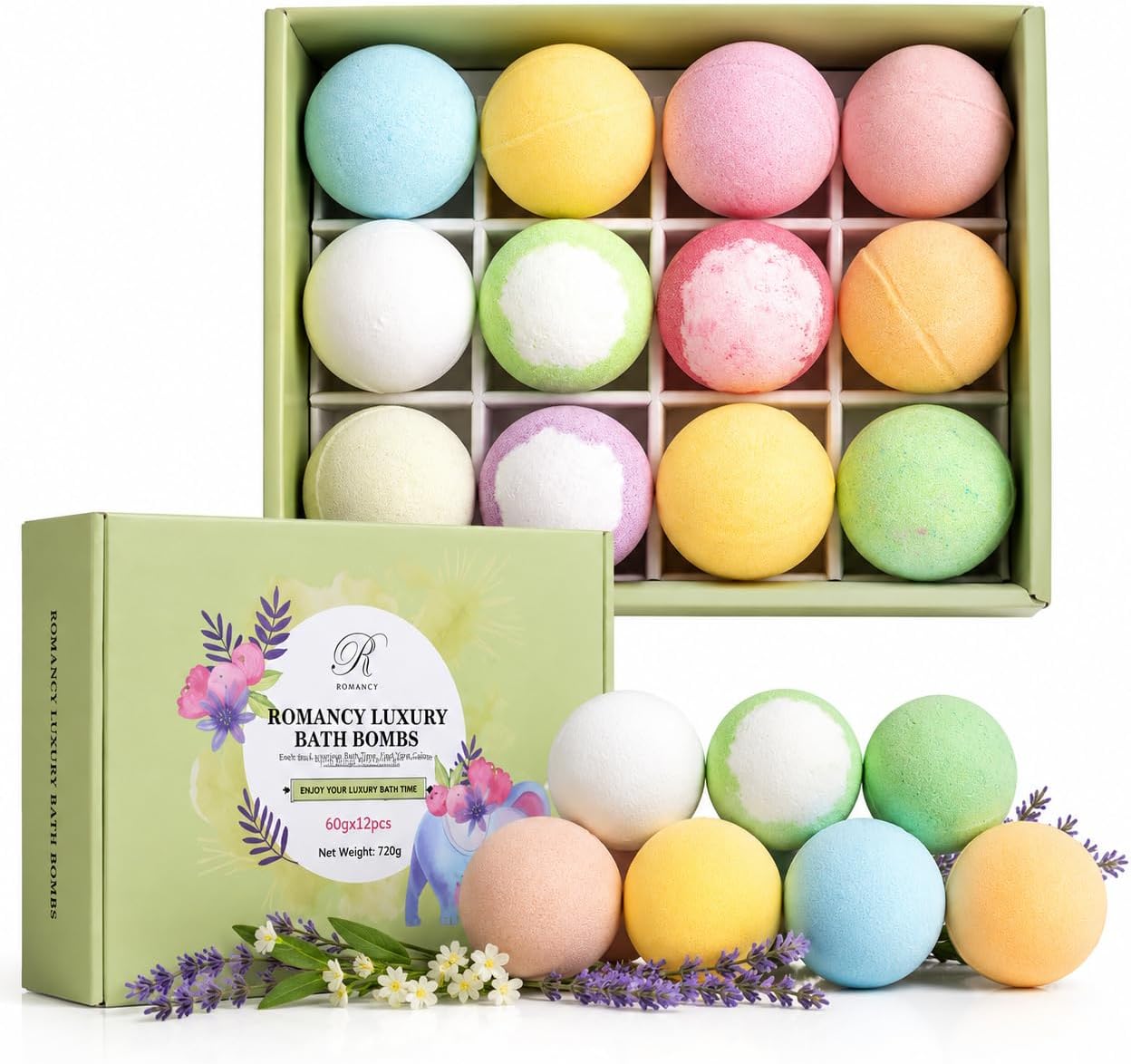Bath Bomb Gift Set for Women & Men – 12 Pack Lavender & Eucalyptus Aromatherapy Spa Fizzies with Essential Oils & Shea Butter, Relaxing Self Care Gifts, Wellness Spa Gifts