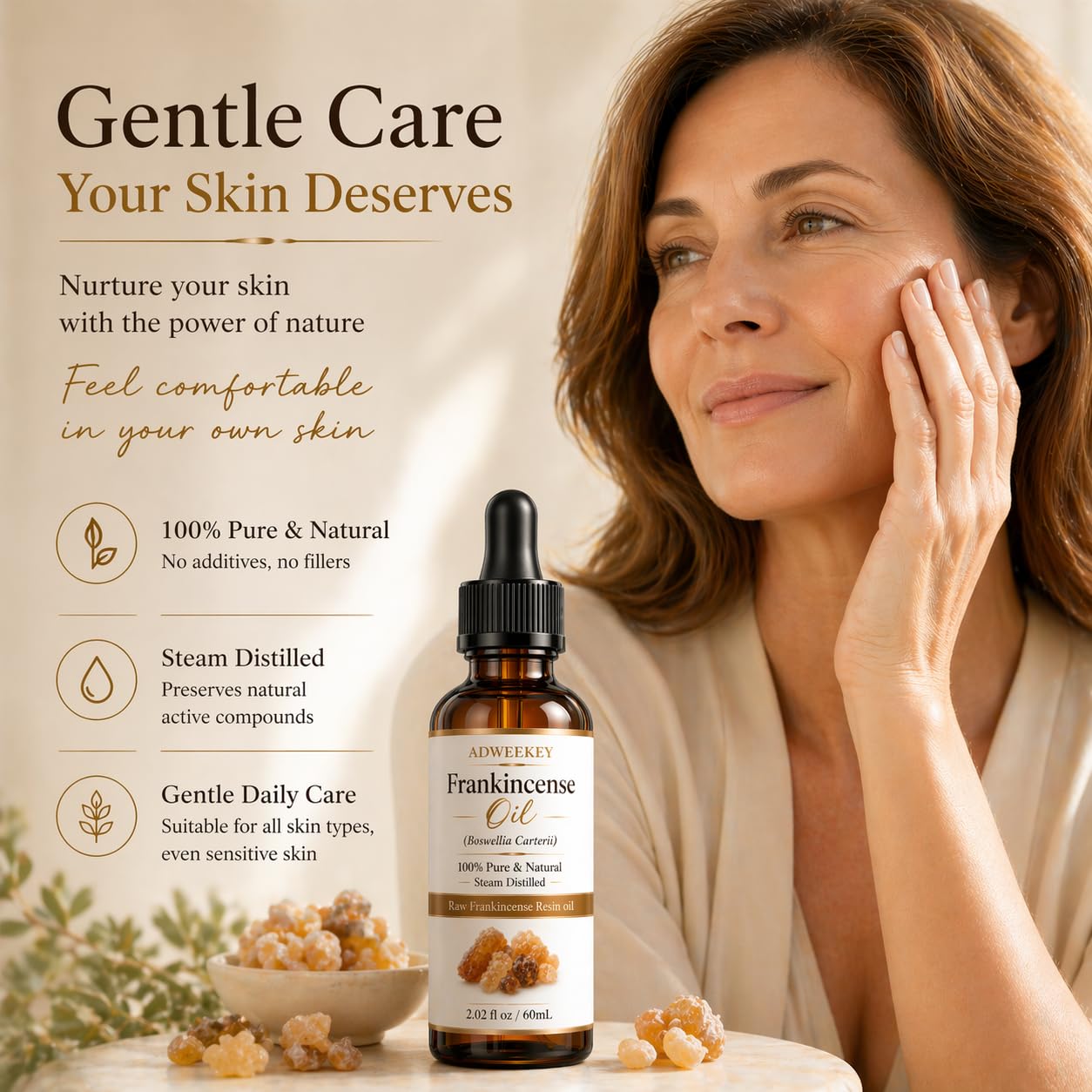 Frankincense Resin Oil for Face & Skin, 100% Pure & Natural, Steam Distilled Boswellia Carterii, Hydrating Face Oil for Women, Aromatherapy & Daily Skincare, 2.02 fl oz