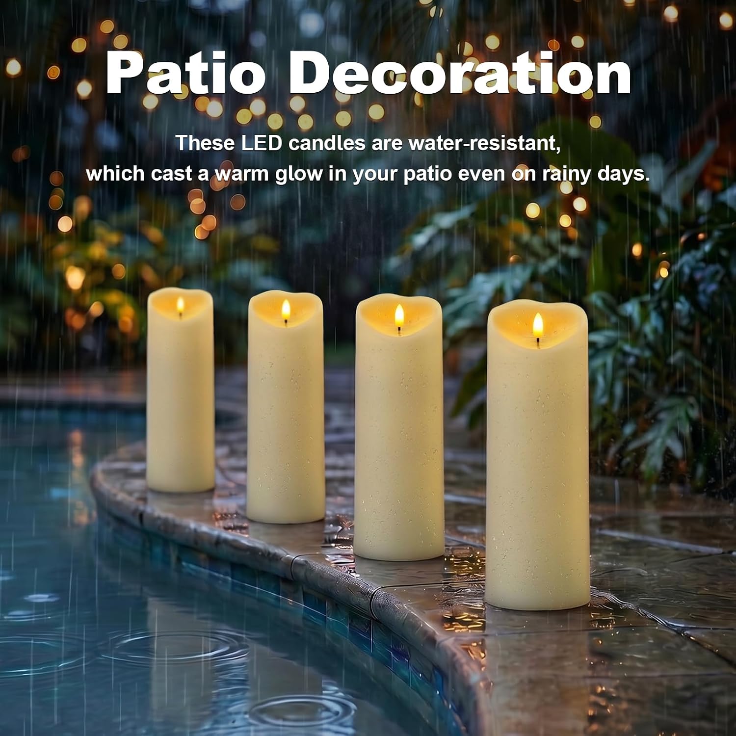 Amagic 4” x 12” Extra Large Waterproof Outdoor Flameless Candles, IP65 Water-Resistant Battery Operated with Remote and Timer, Flickering LED Pillar Candle for Outdoor Patio Porch Decor, Dark Ivory