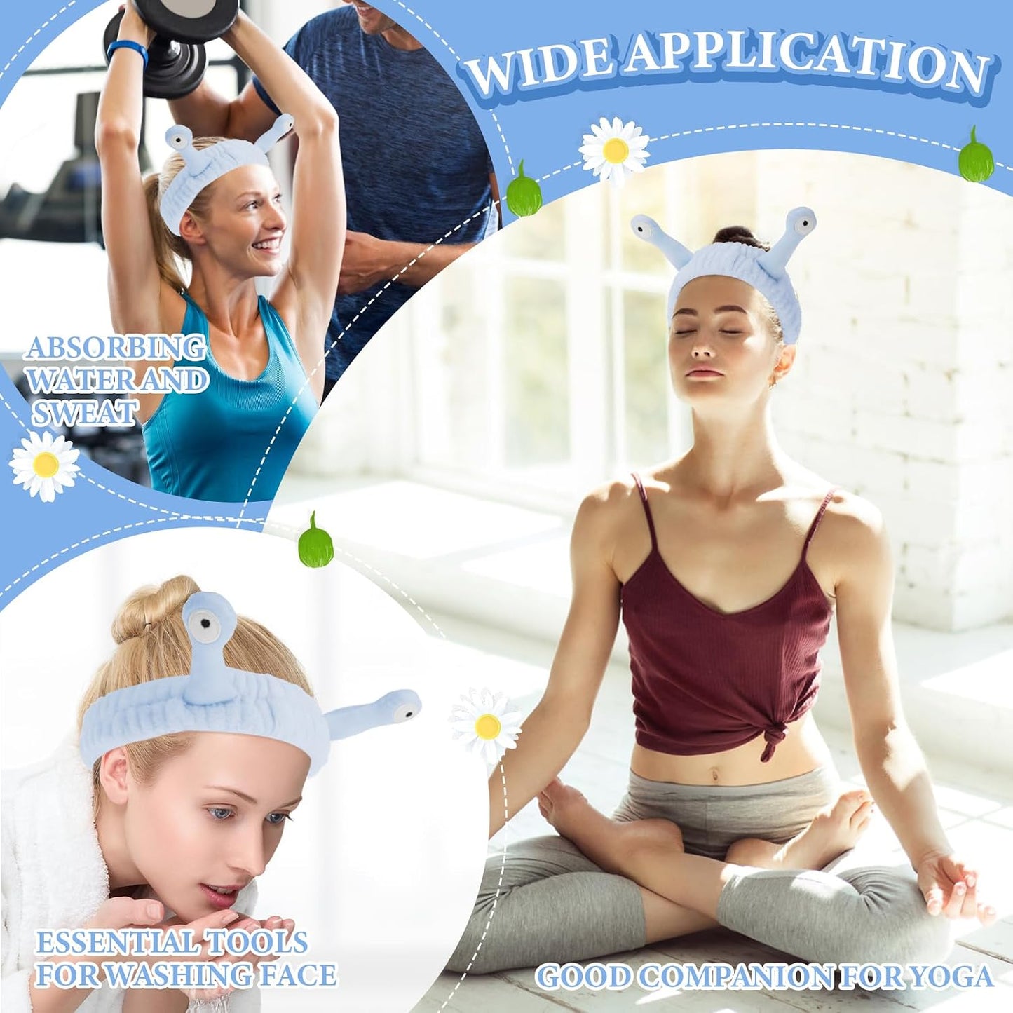 Molain Face Wash Headband, Palm and Snail Spa Hair Bands Makeup Headbands Women Cartoon Cute Coral Fleece Elastic Headband Creative Hair Accessories for Washing Face Shower Sports (Blue)