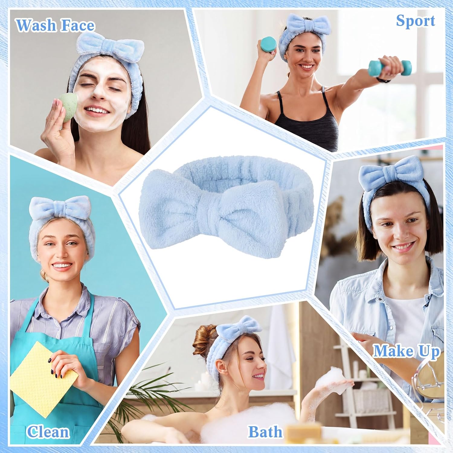 50 Pcs Blue Spa Headband Bulk Spa Sleepover Party Supplies for Washing Face with Removable Bow Makeup Elastic Bowknot Headband for Women Gifts Skincare Microfiber Hairband(Blue Style)