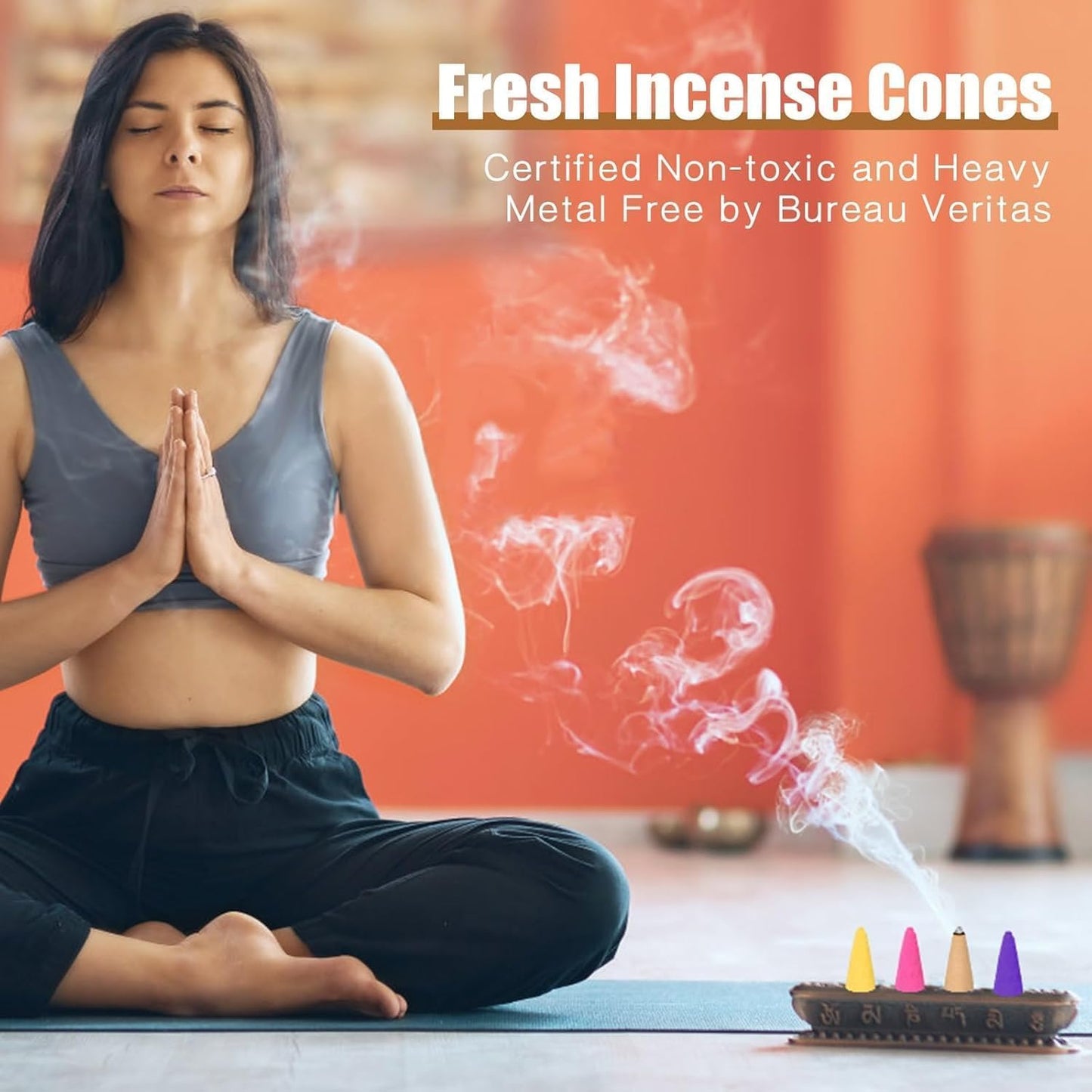 Incense Cones Set - Lavender, Jasmine, Sandalwood, Cinnamon, Rose, Dragons Blood for Meditation & Yoga