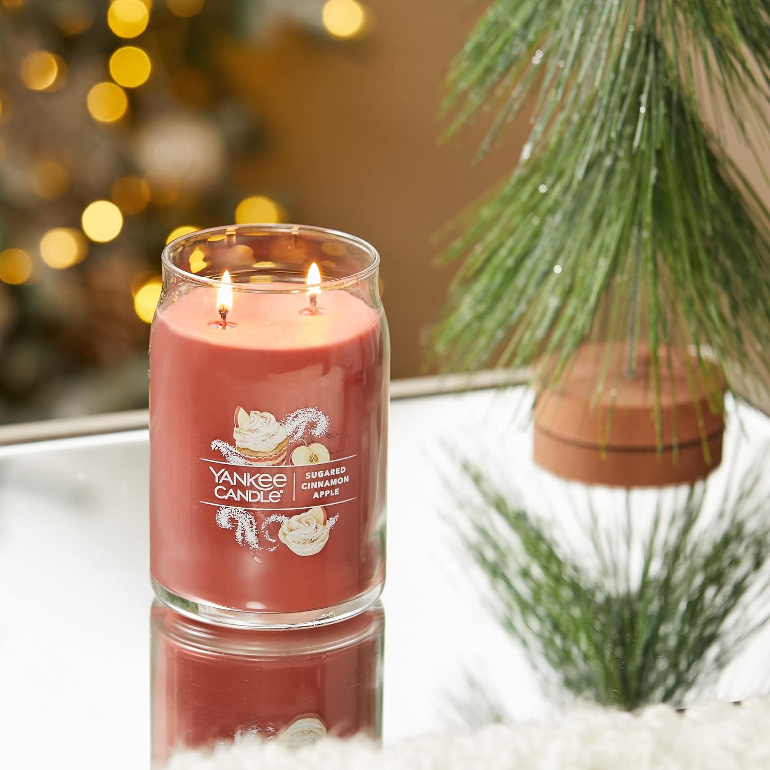 Yankee Candle Sugared Cinnamon Apple Scented, Signature 20oz Large Jar 2-Wick Candle, Over 60 Hours of Burn Time