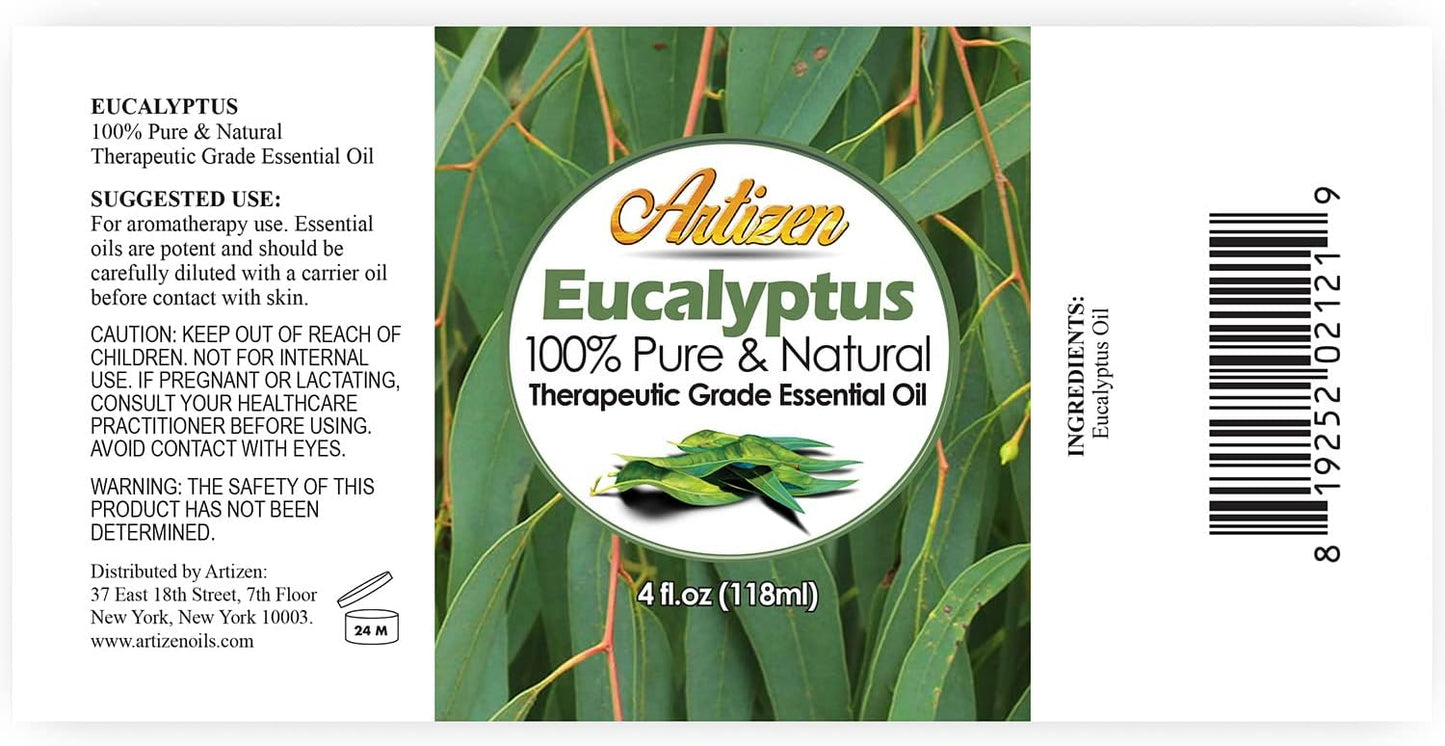 Artizen Eucalyptus Essential Oil 4 Fl Oz (Pack of 1) Large Bottle for Aromatherapy Diffusers DIY Blends and Crafts