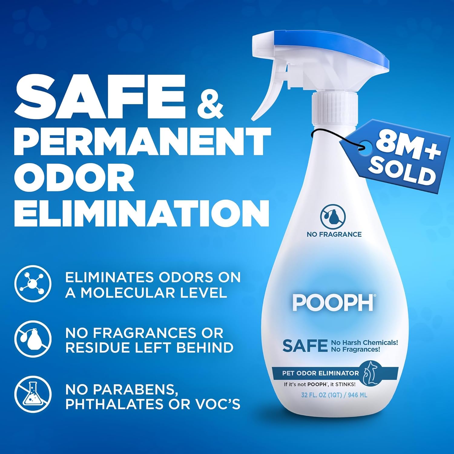 Pooph Pet Odor Eliminator, 32oz - Eliminates Odors at the Molecular Level, Dogs, Cats, Freshener, Eliminator, Urine, Poop, Pee, Deodorizer, Nature’s, Puppy, Fresh, Clean, Furniture, Potty