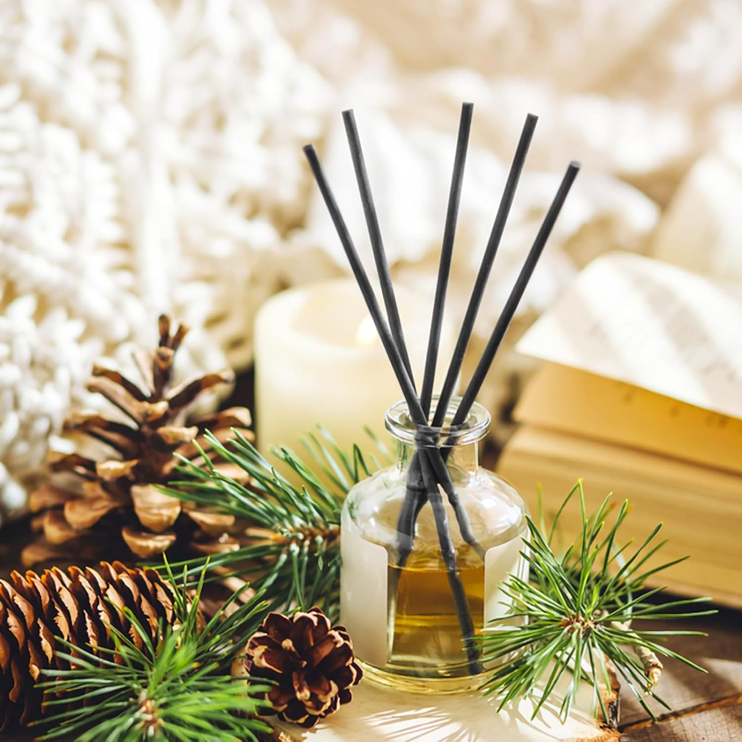 120 Pcs Reed Diffuser Sticks, 7.87 Inch Black Fibre Diffuser Sticks, Thick Reeds for Diffuser, Essential Oil Diffuser Sticks Refill for Aroma Fragrance Home Office Spa