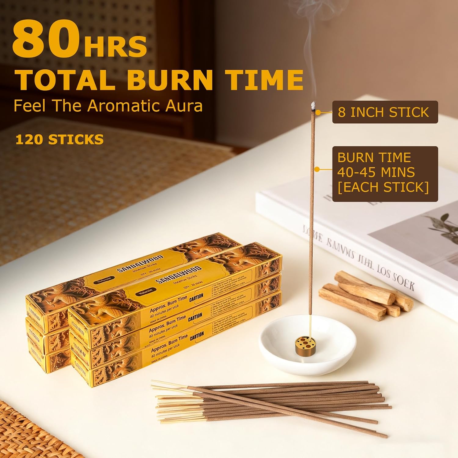 Incense Sticks Sandalwood Traditional Natural Inciensos Aromaticos para La Casa Great for Meditation and Stress Relief 120 Sticks