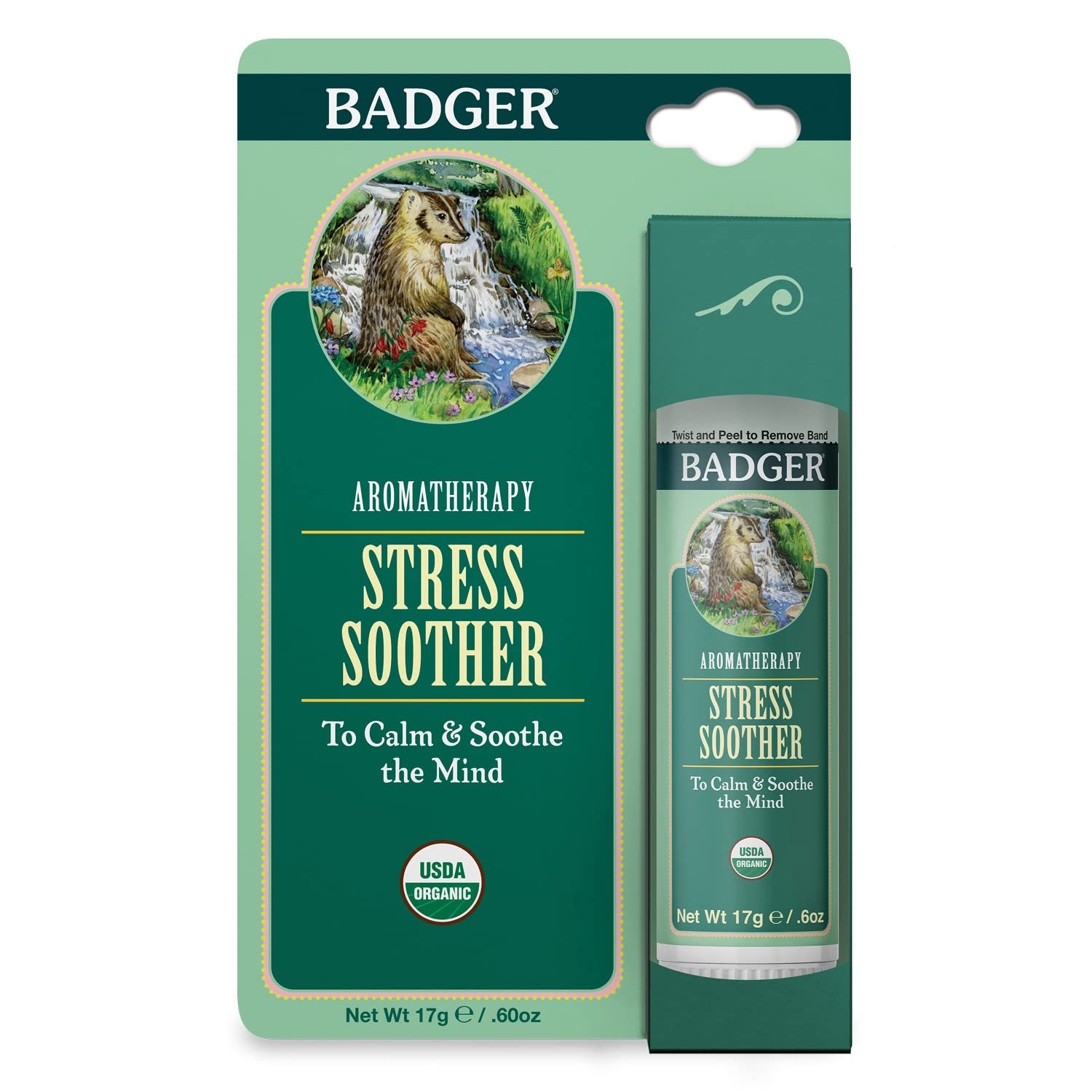 Badger - Stress Soother Balm, Aromatherapy Balm Stick, Certified Organic, Aromatherapy Oil, Essential Oil Roller, 0.6 oz