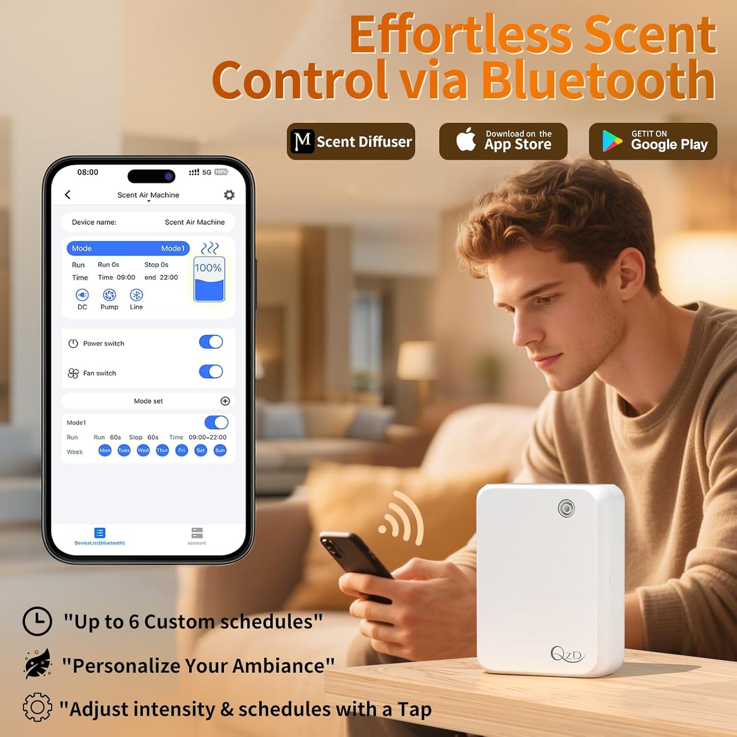 Waterless Scent Machine for Large Room, Bluetooth Cold Air Diffuser for Home & Commercial Use, Up to 2500 Sq.Ft, 500ML Capacity, Includes 160ML Essential Oil.