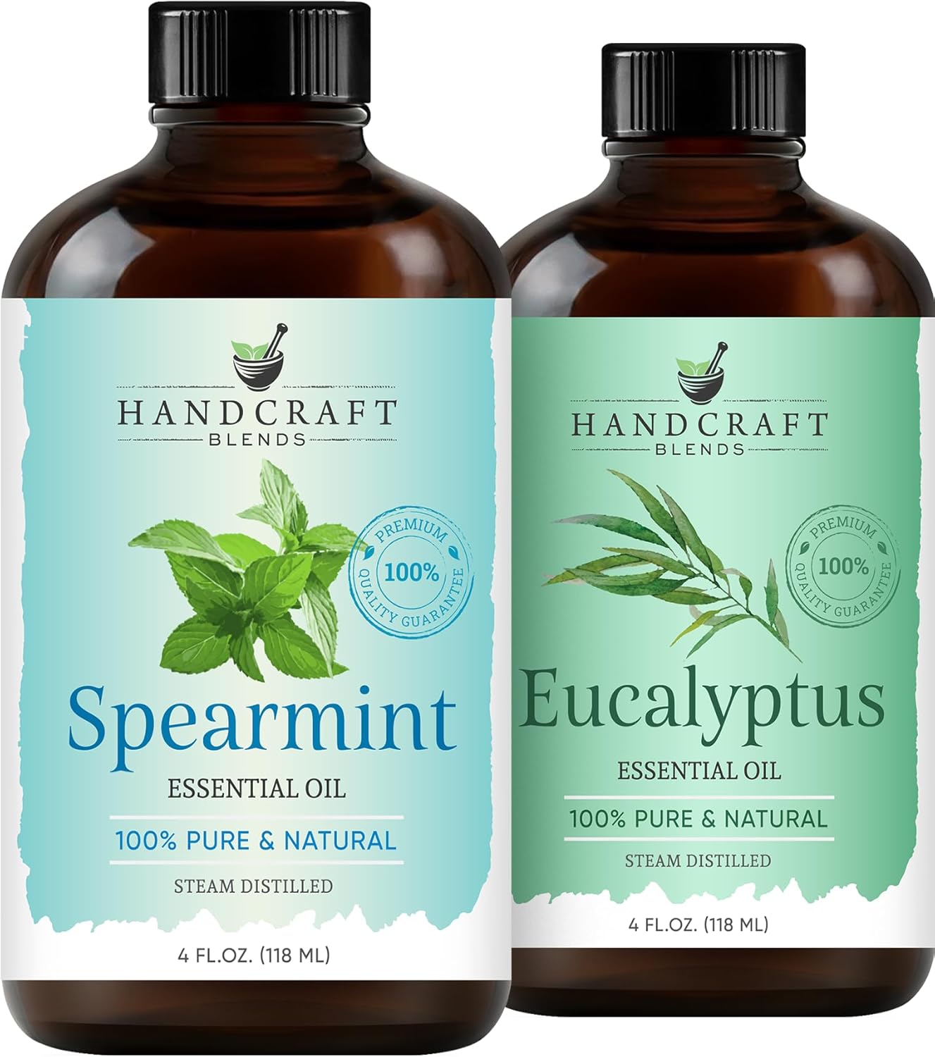 Handcraft Blends Cool & Clear Set: Eucalyptus and Spearmint Essential Oils – (2 x 4 Fl Oz) – 100% Pure & Natural – for Diffuser, Aromatherapy, and DIY Projects