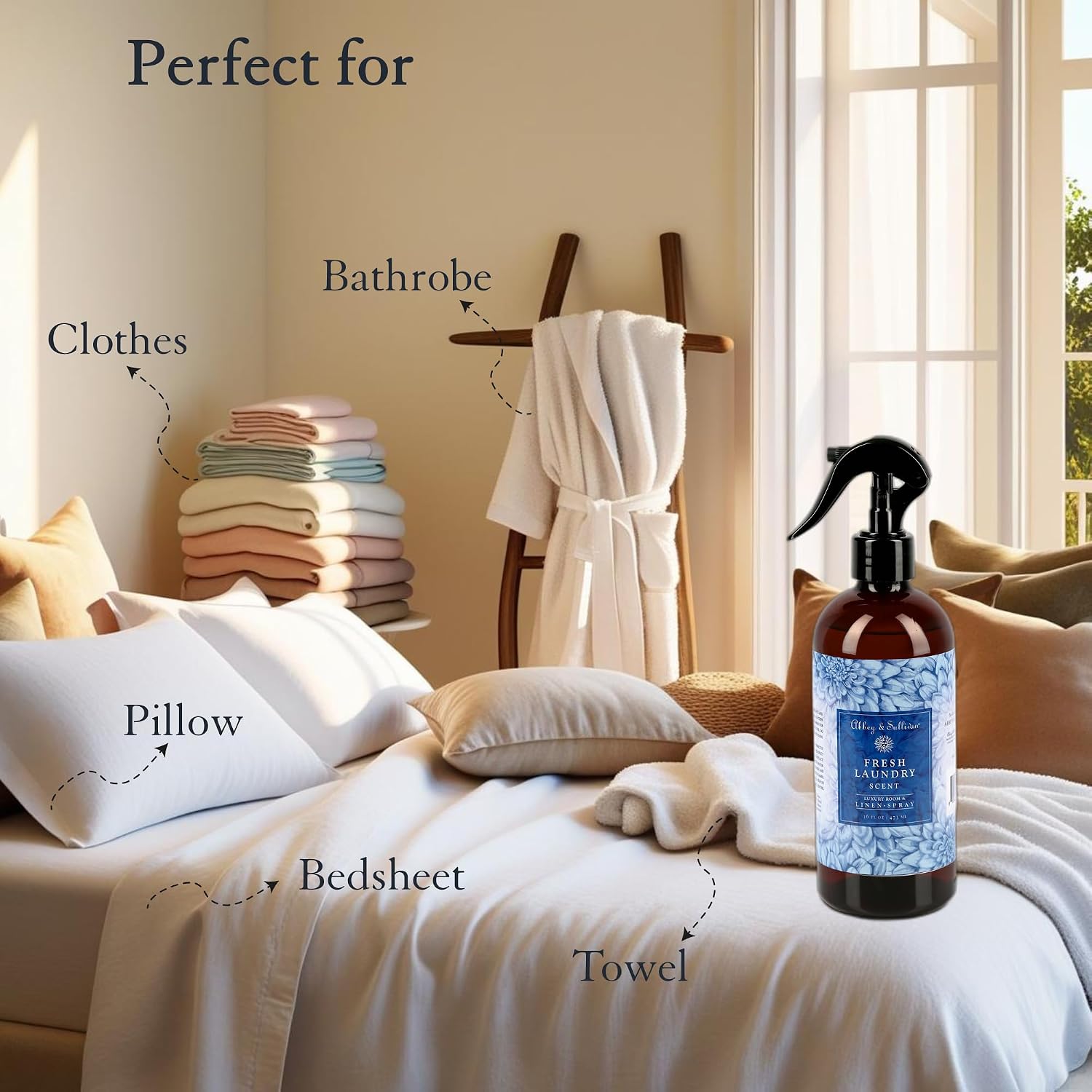 Abbey & Sullivan Linen Spray, Fresh Laundry Scent with Fresh Green Floral Musk, Pack of 2, 16 oz