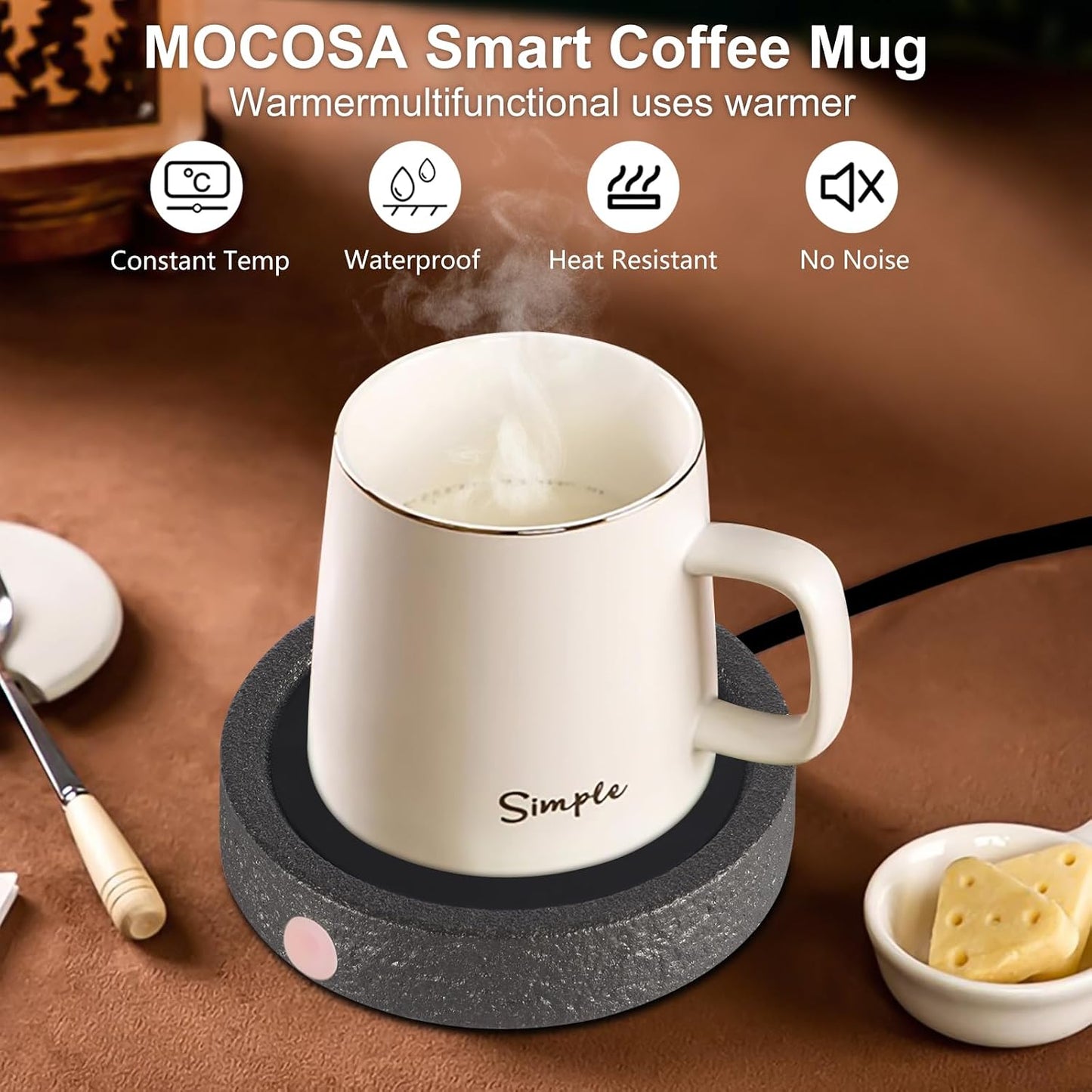 MOCOSA Candle Warmer Plate,Coffee Mug Warmer for Desk, Electric Candle Warmer for Home Office, Fragrance and Heating Cup Warmers for Tea and Milk, Hot Chocolate as Gifts for Women Mom（Black-No Cup）