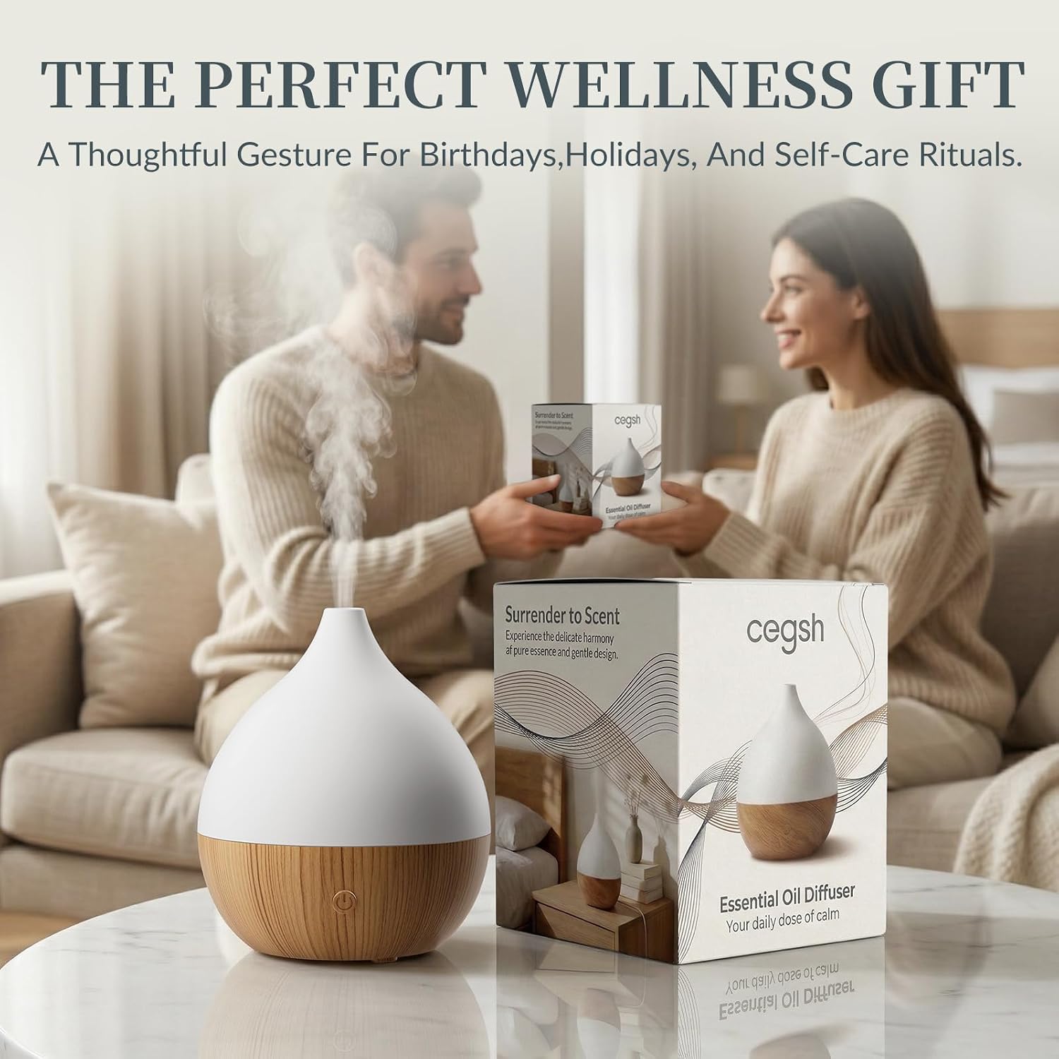 Essential Oil Diffuser with Adapter, 100ml Small Aromatherapy Scent Machine for Home & Office Desk, 7 Color LED Cool Mist Humidifier, Auto Shut-Off, Classic Teardrop White