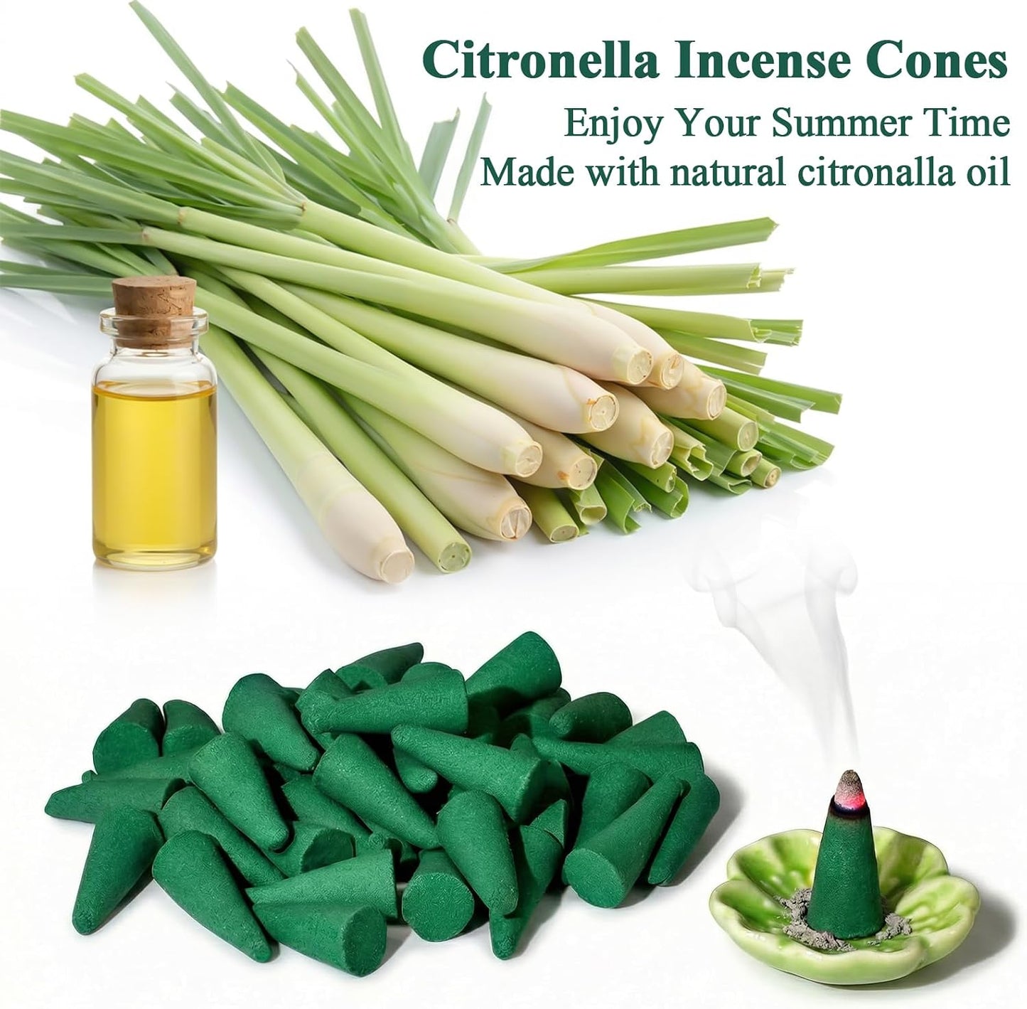 SCENTORINI Citronella Incense Cones, 120 Pcs Lemongrass Scented Incense Cones with 1 Holder, Citronella Incense Gift Set for Summer Home Outdoor Camping, Pool Side, Patio, Porches, Farms, Courtyards