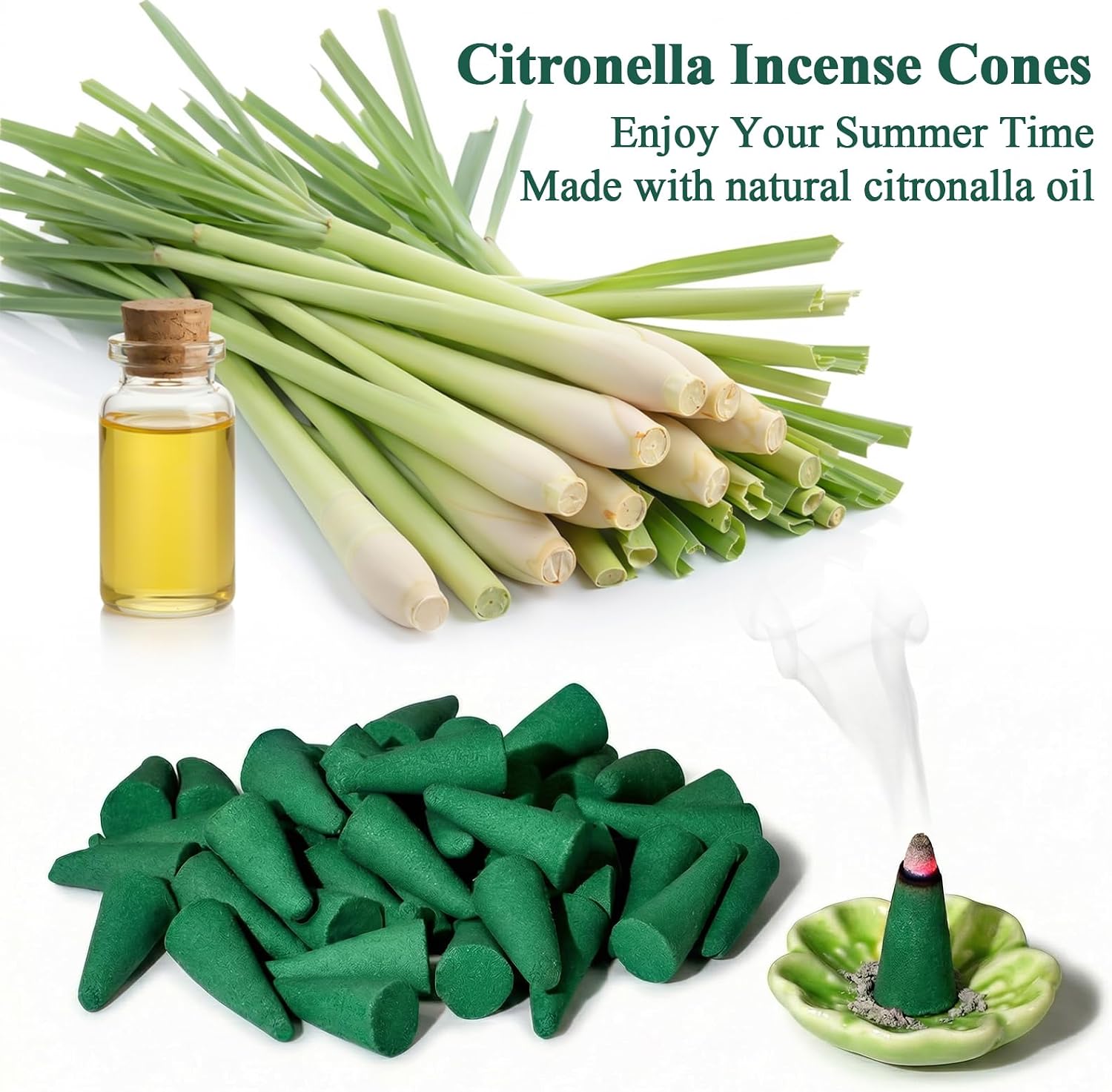 SCENTORINI Citronella Incense Cones, 120 Pcs Lemongrass Scented Incense Cones with 1 Holder, Citronella Incense Gift Set for Summer Home Outdoor Camping, Pool Side, Patio, Porches, Farms, Courtyards