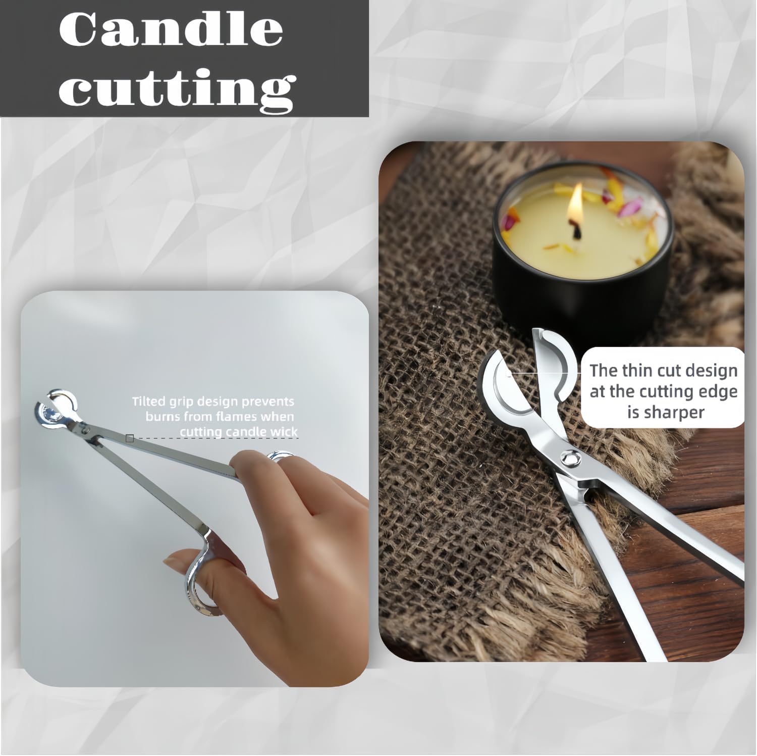 Silver Candle Care Set, Professional 2-in-1 Wick Trimmer and Snuffer, 7.09-Inch Copper-Nickel Plated Tool with Anti-Slip Handle, Extended Safety Grip Design