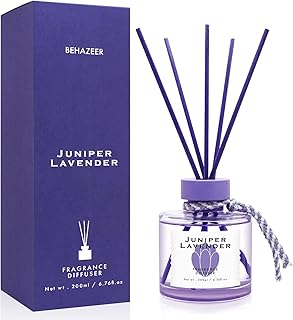 Juniper Lavender Reed Diffuser, 6.77OZ/200ML Large Capacity Natural Non-Toxic Oil, Long-Lasting Fragrance Reed Diffusers Set for Home and Bathroom, Aroma with 5 Reed Diffuser Sticks