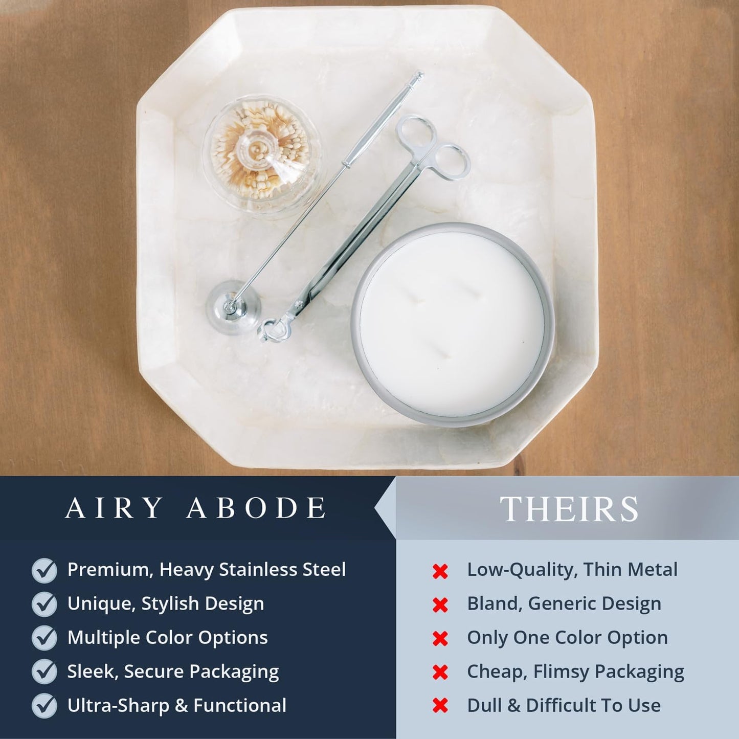 Airy Abode Candle Snuffer and Wick Trimmer Set, Bell Snuffer Gift Box, Stainless Steel Candle Care Accessory for Home Decor, Gold