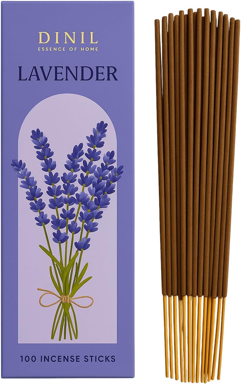 Dinil Lavender Incense Sticks – 100 Sticks | Hand-Rolled, Charcoal-Free | Clean Burn, Low Smoke | Aromatic Incense for Meditation, Yoga & Home Fragrance