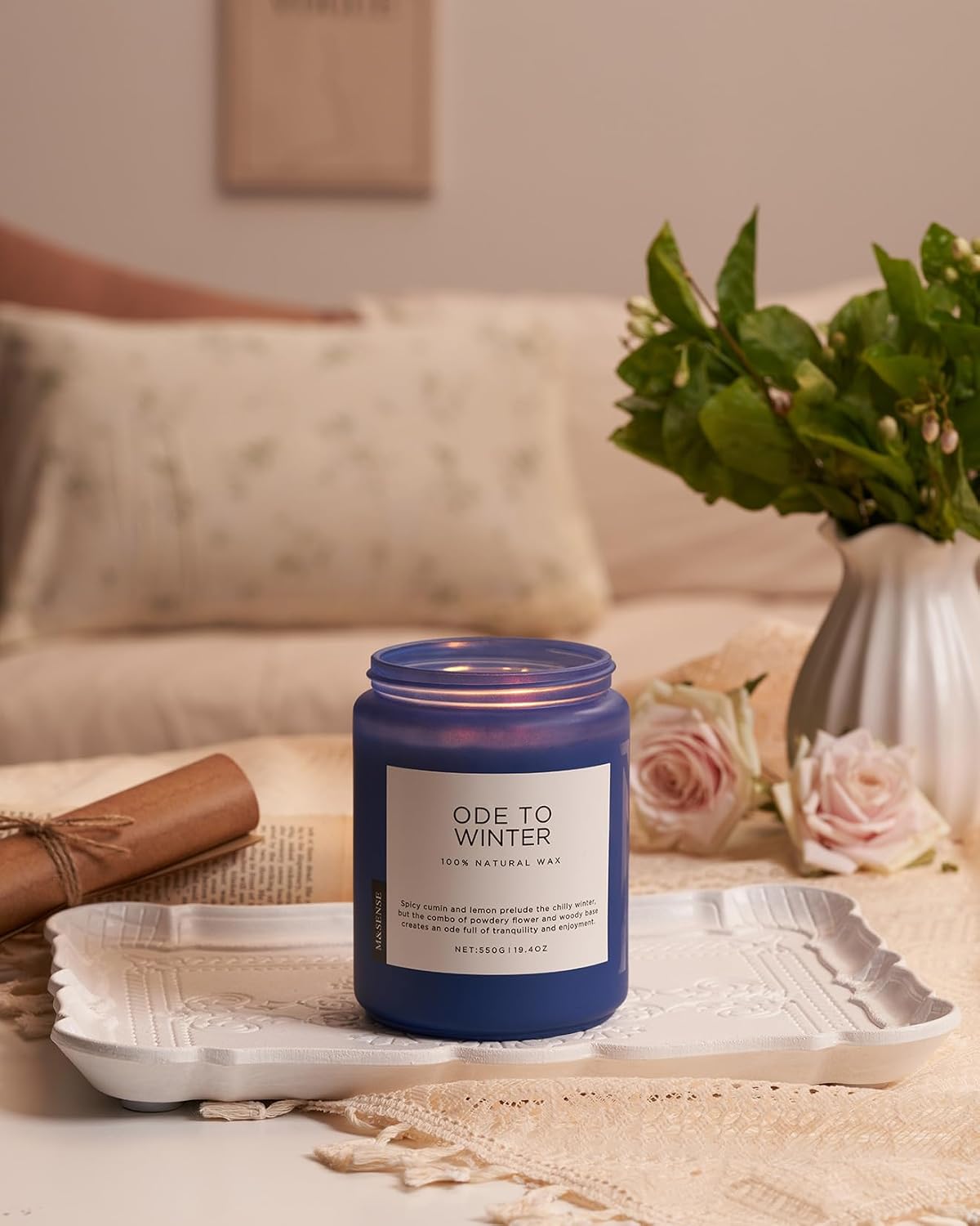 M&SENSE Ode to Winter Soy Candles Strong Scented, 2 Wick Jar Candle 19.4oz 110 Hour Long Lasting, Lavender Sandalwood Organic Natural Aromatherapy Candle Gifts Bedroom Bathroom Home Decor