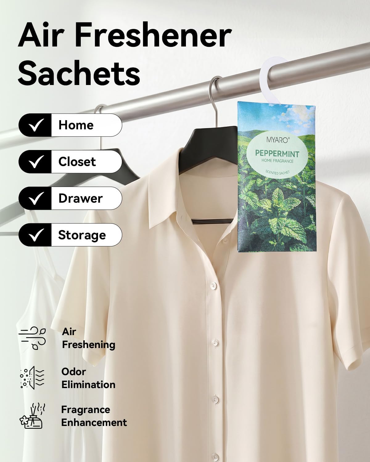 MYARO Hanging Sachets Air Freshener for Home: 12 Packs Clean & Fresh Hanging Scented Sachet Bags for Closet, Clothes, Lingerie Drawer, Car, Bedroom, Laundry Fragrance Gift for New House (Mint)