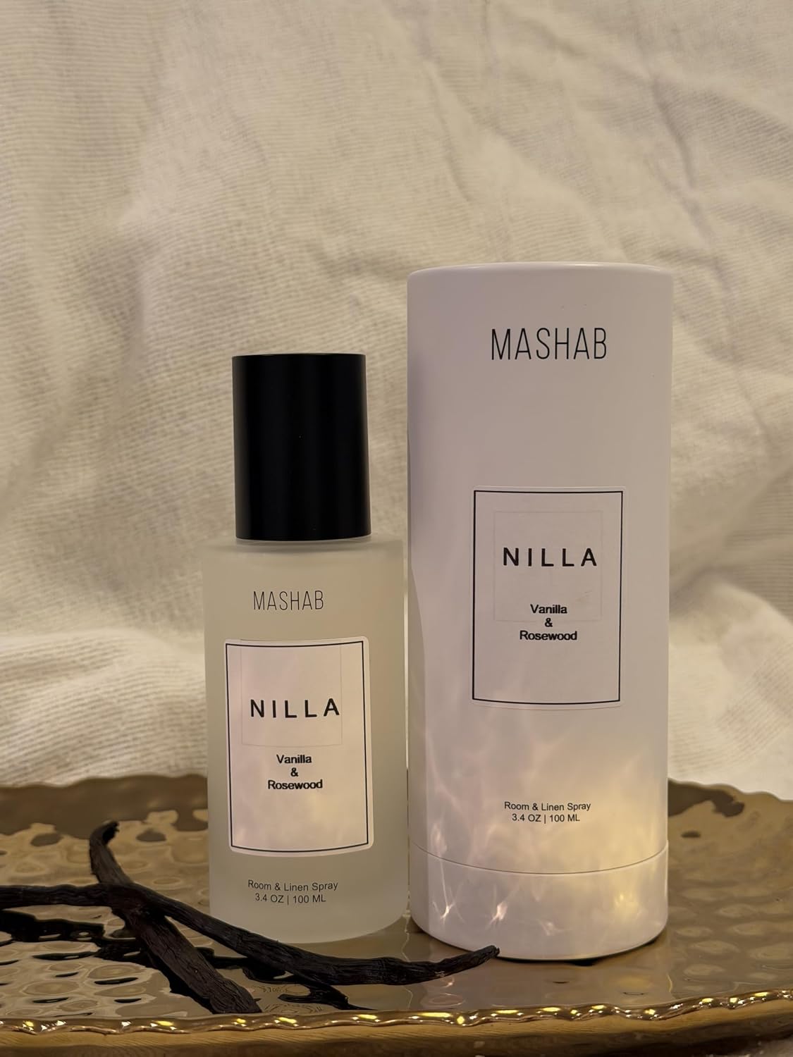 NILLA by MASHAB - All-Natural Vanilla & Rosewood Luxury Nonalcohol Linen & Room Spray | Aromatic Mist | Premium Glass Bottle (100 mL) Gift for Birthday Anniversary Mothers Day