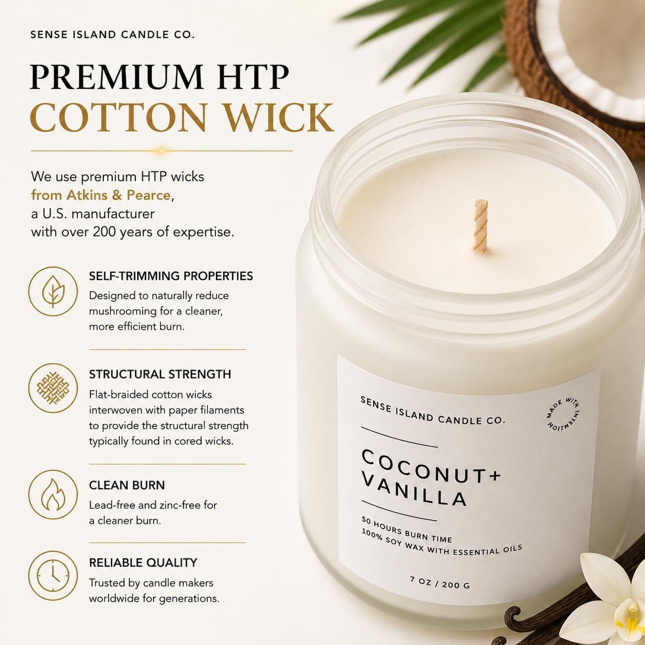 Coconut Vanilla Scented Candle– 7oz Soy Wax | Coconut and Vanilla Cozy Sensual Aroma | Long Lasting Highly Scented Candle for Women | Warm Gourmand Fragrance | Gift for Her, Bedroom or Bath