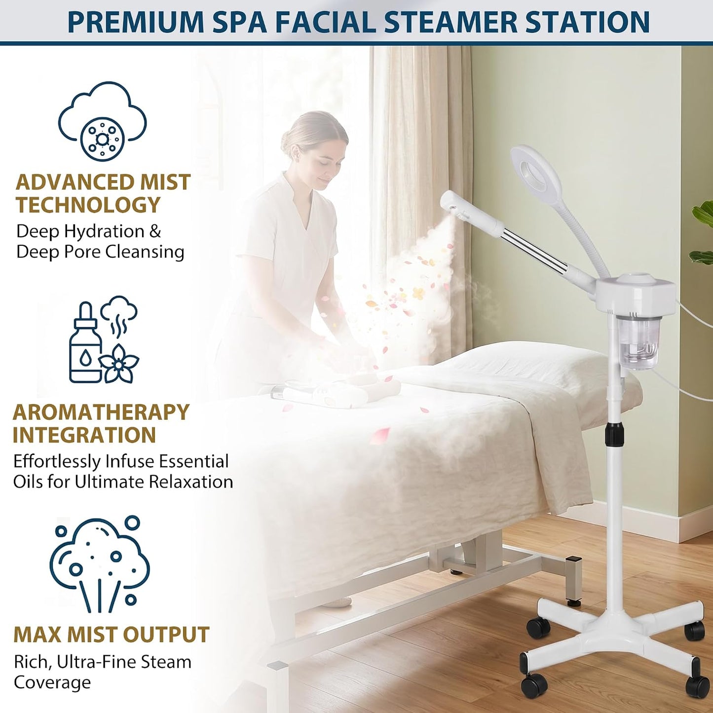 Professional 2 in 1 Facial Steamer for Face Deep Cleaning Ozone Face Steamer with 5X Magnifying Lamp Hot Mist Function for Salon Spa Home Beauty Equipment