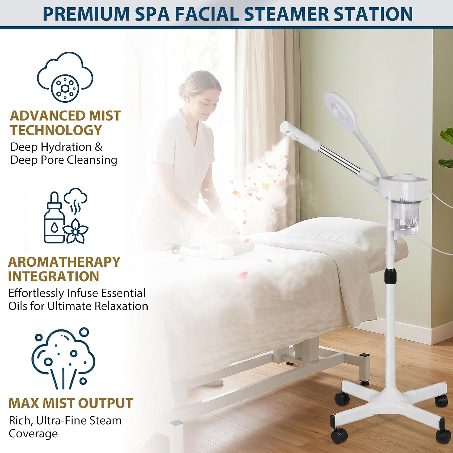 Professional 2 in 1 Facial Steamer for Face Deep Cleaning Ozone Face Steamer with 5X Magnifying Lamp Hot Mist Function for Salon Spa Home Beauty Equipment