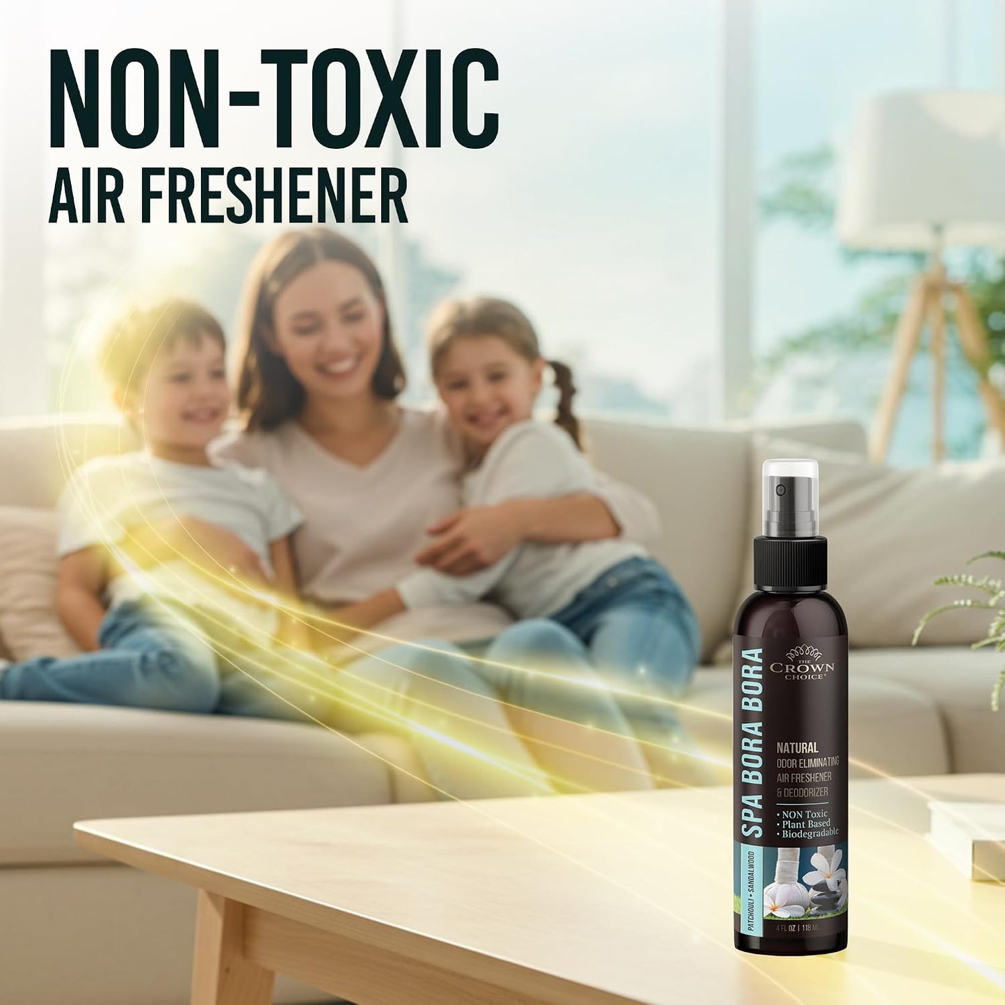 Non-Toxic Odor Eliminator, Natural Sandalwood & Patchouli Air Freshener Spray for Home, Room, Closet & Couch Deodorizer, Long Lasting Bathroom & Toilet Freshener, Safe for Kids & Pets,2PK, 4 oz each