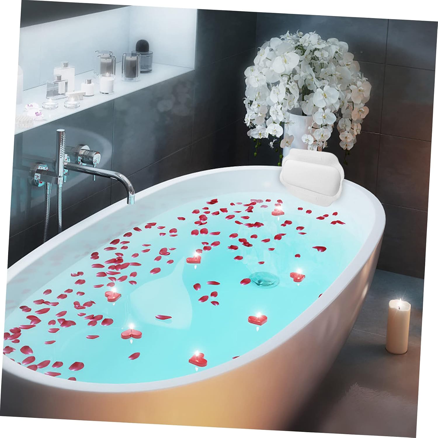 Bathtub Pillow with Ultra-Large Suction Cups for Secure Non-Slip Support Spa Bath Cushion for Head and Neck Comfort Fits Most Tubs Ideal for Relaxing Home Baths and Shower Spa Sessions