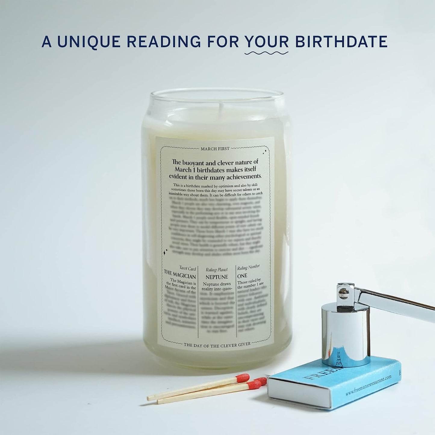Birthdate Candles, March 1 - Pisces Zodiac Scented Candles Birthday Gift - Jasmine, Cedarwood & Thyme Scent - All-Natural Soy & Coconut Wax, 60-80 Hour Burn Time - Made in USA