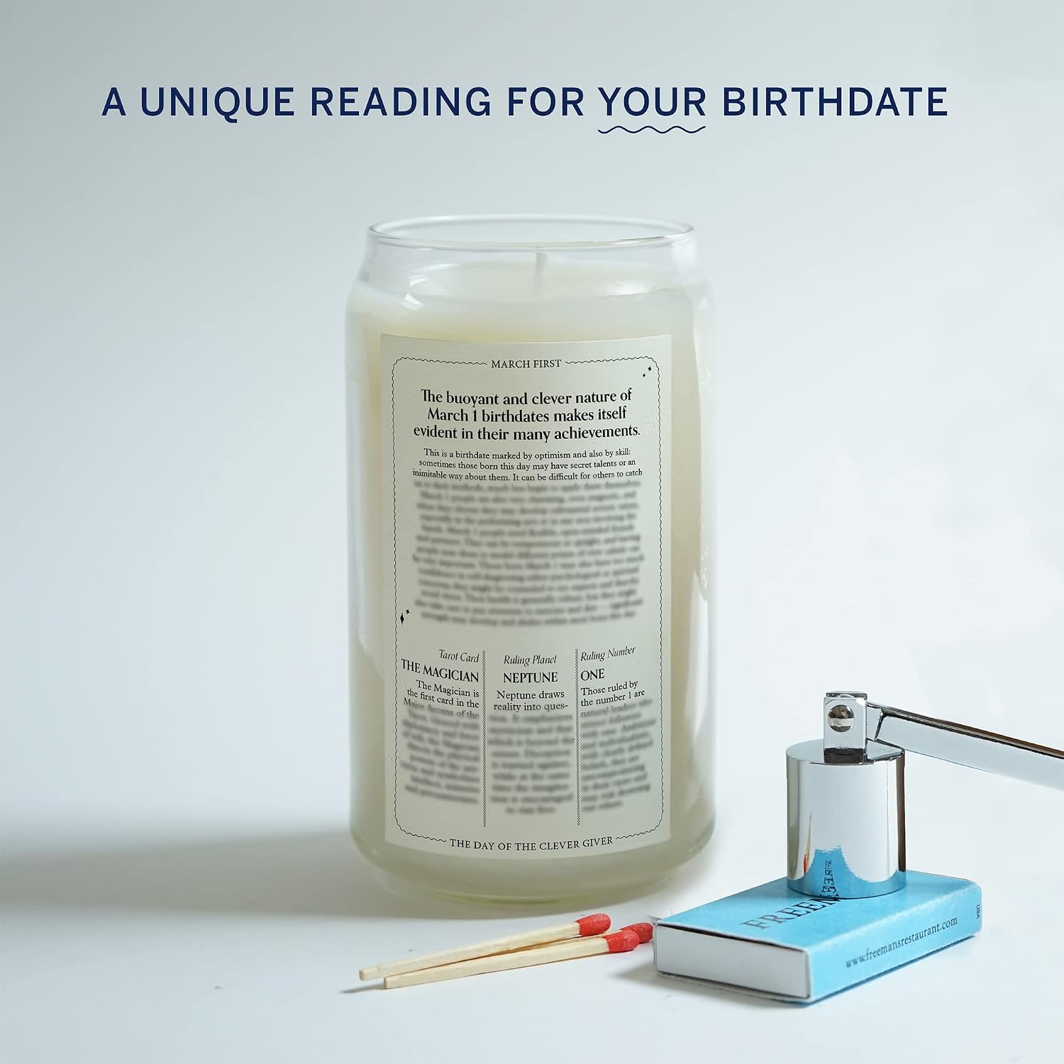 Birthdate Candles, March 1 - Pisces Zodiac Scented Candles Birthday Gift - Jasmine, Cedarwood & Thyme Scent - All-Natural Soy & Coconut Wax, 60-80 Hour Burn Time - Made in USA