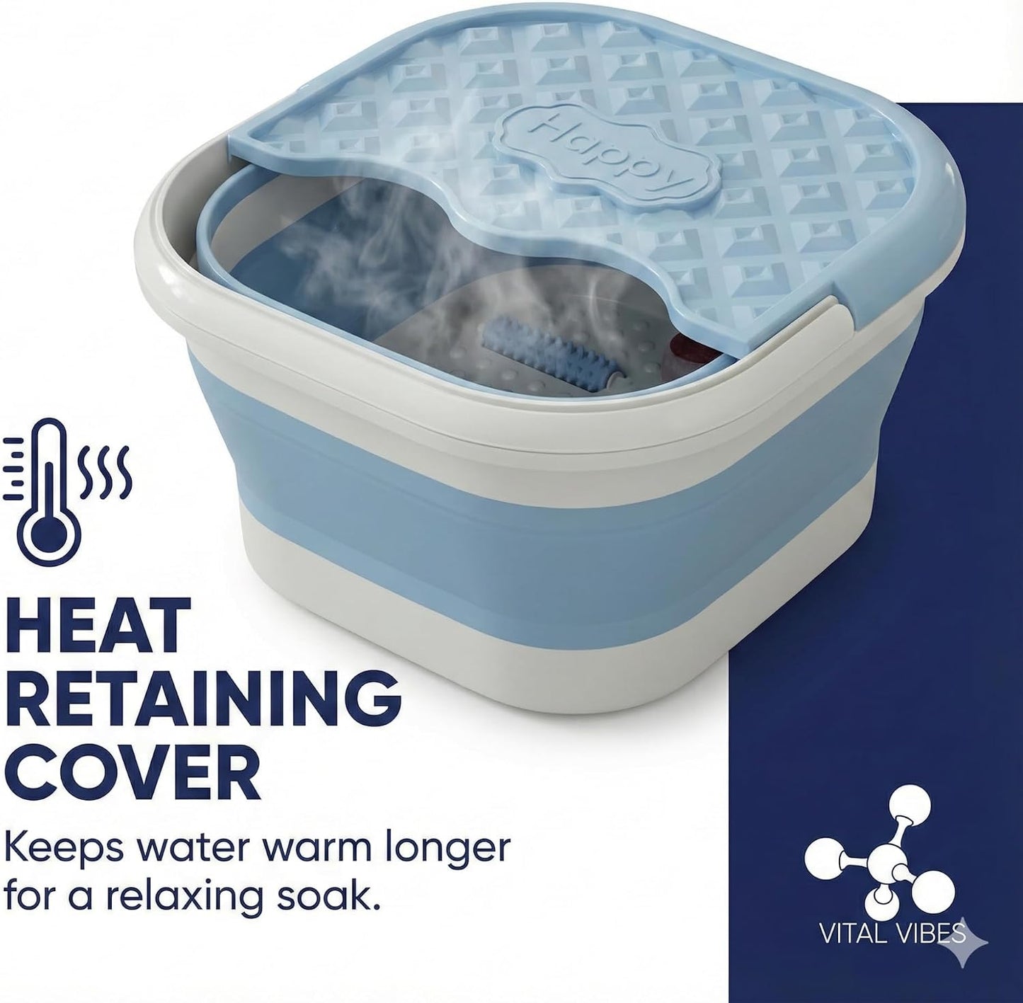 Vital Vibes Collapsible Foot Spa Bath Massager – Large Foot Soaking Tub with Heat Cover & Rollers – Professional Pedicure Kit for Callus Removal, Pain Relief & Soaking – Includes Epsom Salt