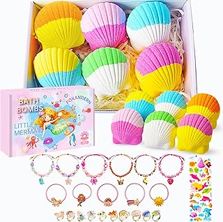 Kids Bath Bombs, 6 Pack Mermaid Bath Bombs for Kids, 4 Oz Natural Organic Bubble Shells with Surprise Jewelry, Perfect Birthday, Christmas Party
