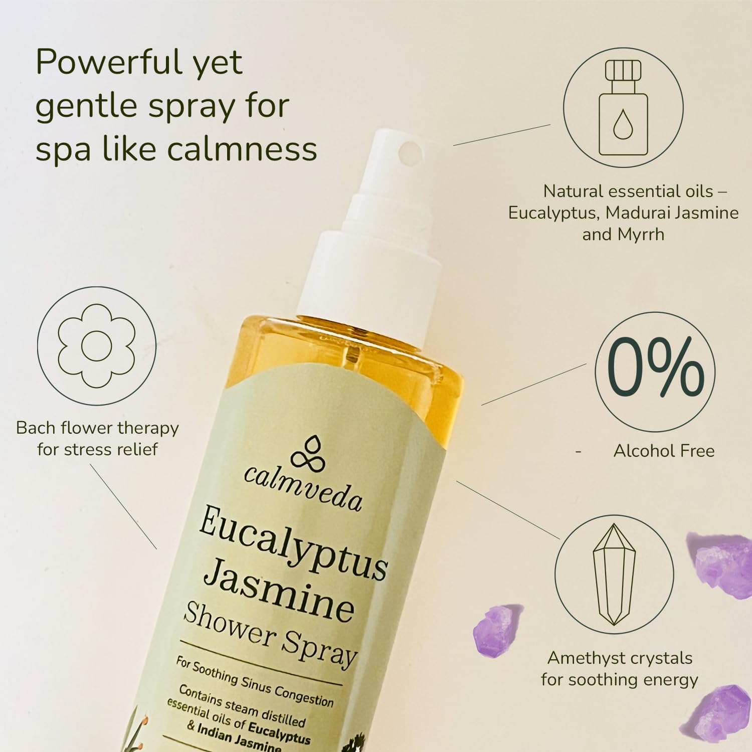 SPA Eucalyptus Shower Steamer Spray - with Madurai Jasmine for Refreshing Floral Escape (240+ Baths) | 100% Natural Eucalyptus Spray, Infused with FlowerBACH Extract | Perfect SPA Gifts for Women