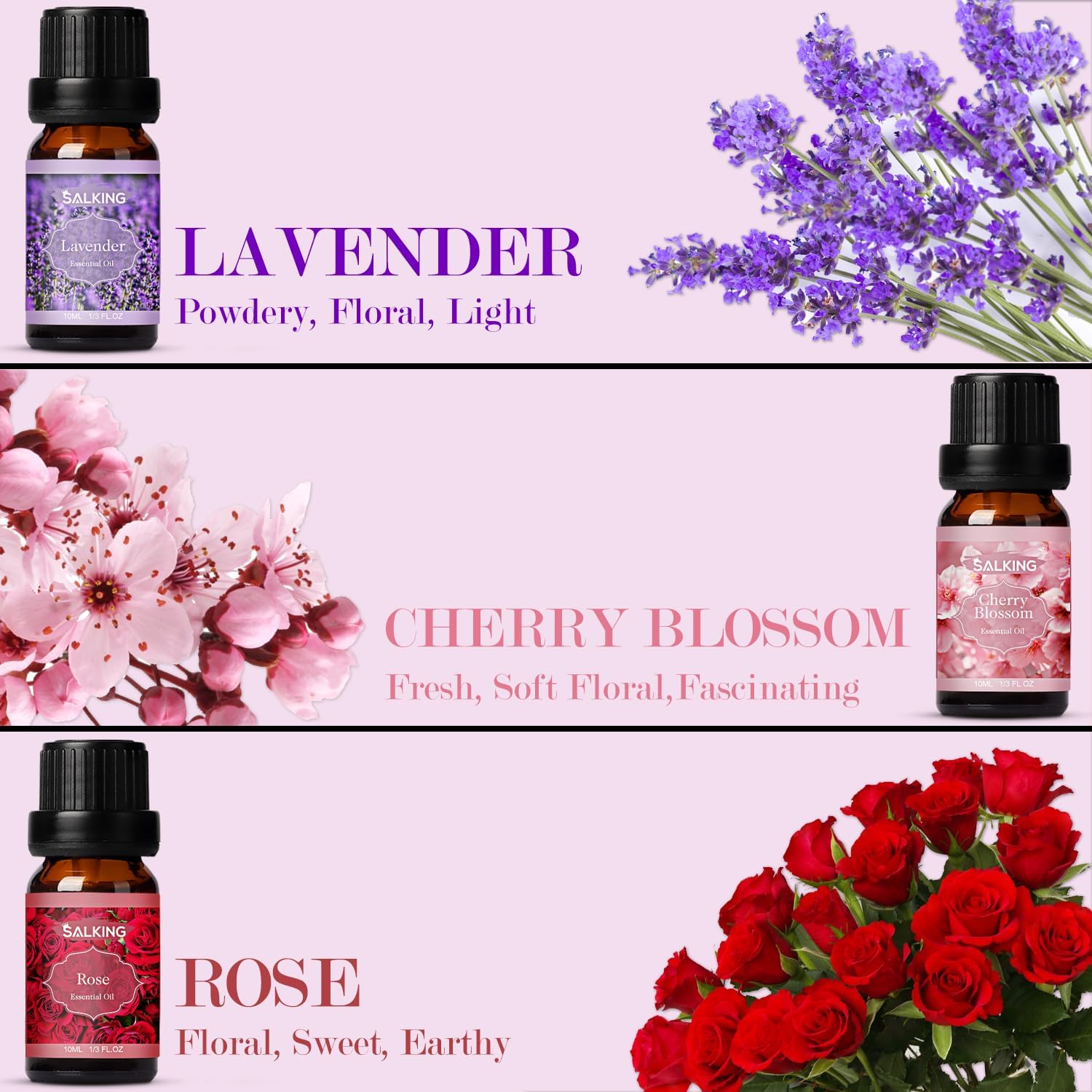 SALKING Aromatherapy Diffuser & Floral Essential Oils Set, 100ml Diffuser Ultrasonic Diffuser Cool Mist Humidifier with 8 Colors Light, Waterless Auto Off for Home Office