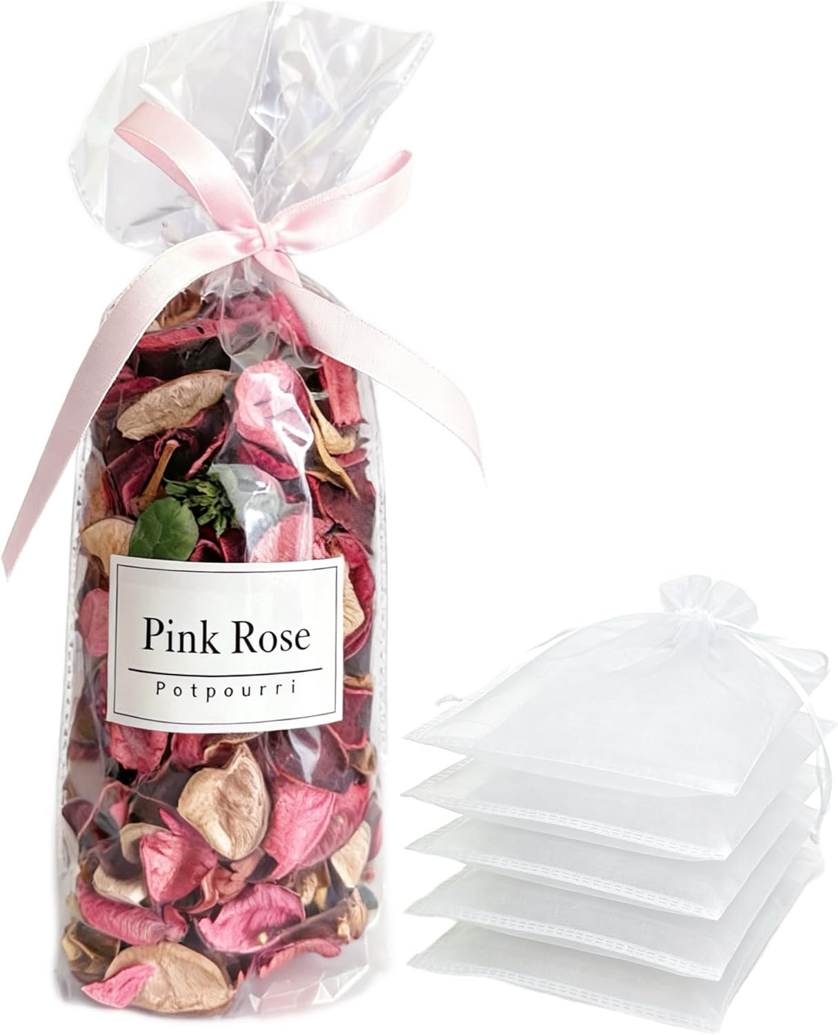 Potpourri Bowl Filler with 5 Clear Mesh Bags – Pink Rose Scented Dried Flowers, Coastal Fragrance for Home, Spring Vase Filler Decor,Valentines Potpourri