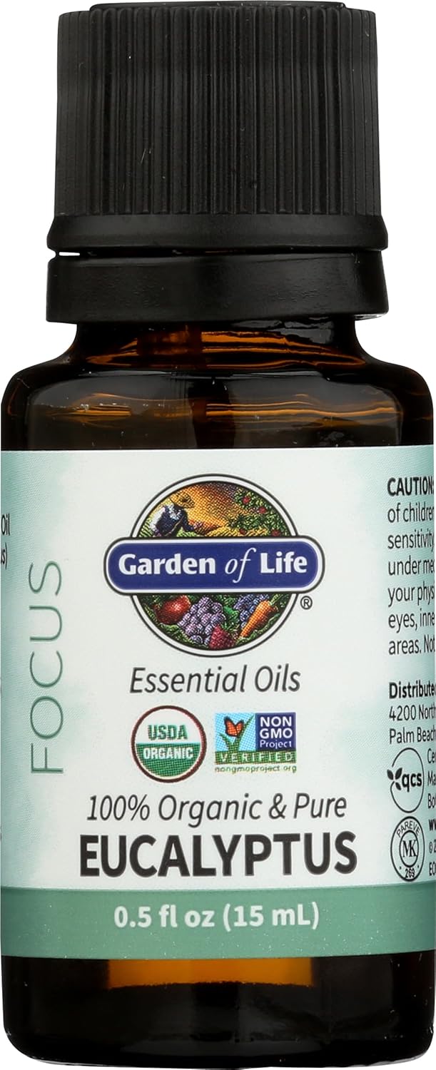 Garden of Life Essential Oils - 100% Organic & Pure Eucalyptus Essential Oil for Diffuser, Aromatherapy, Meditation - Clarity & Focus, Stimulate, Invigorate, Refresh, 0.5 fl oz