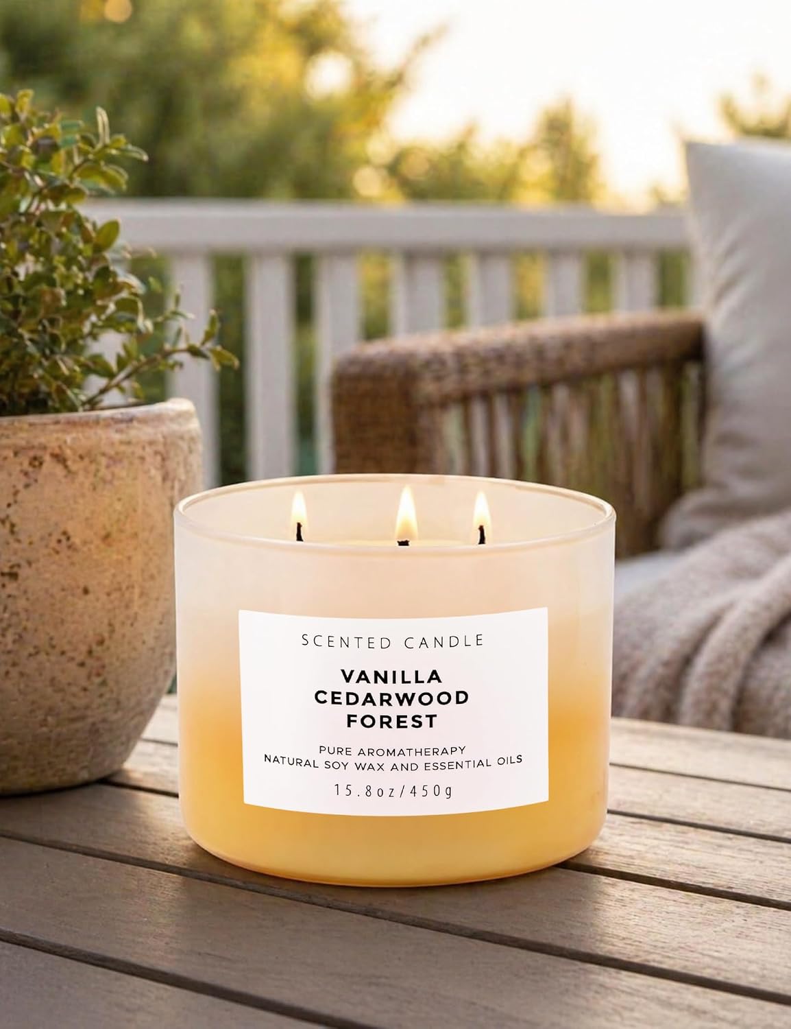Vanilla Cedarwood Forest Candle | 3-Wick Large Scented Soy Candles 15.8 oz | Aromatherapy Vanilla Candle for Women & Men | Warm Woody Cozy Home Scent | Long Lasting Clean Burn
