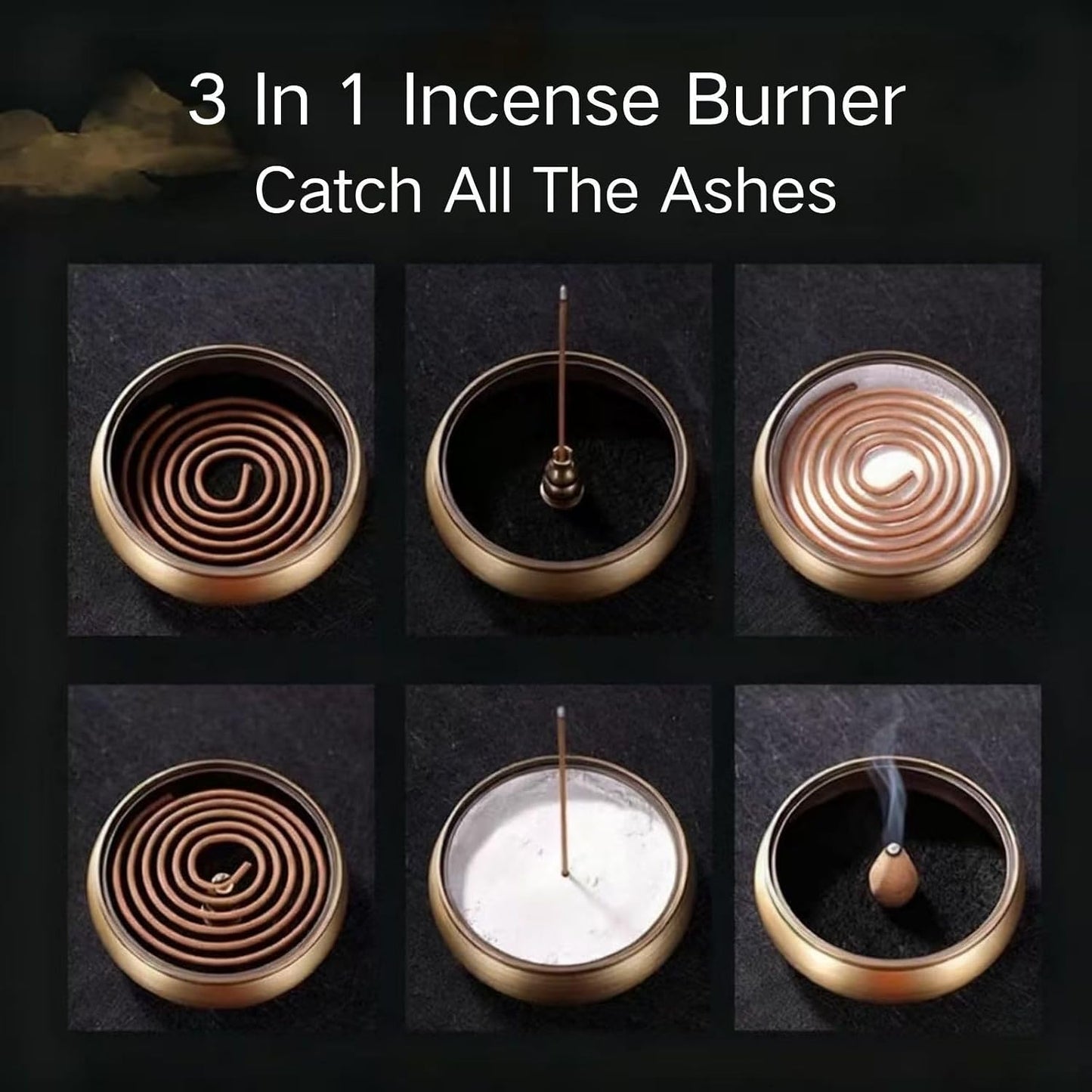 Yoga & Meditation 16pcs Incense Burner Kit - Complete Ash Powder Burner Set with Brass Censer, Art Mold Tools & Chinese Incense Burner in Gift Box for Relaxation, Home Fragrance